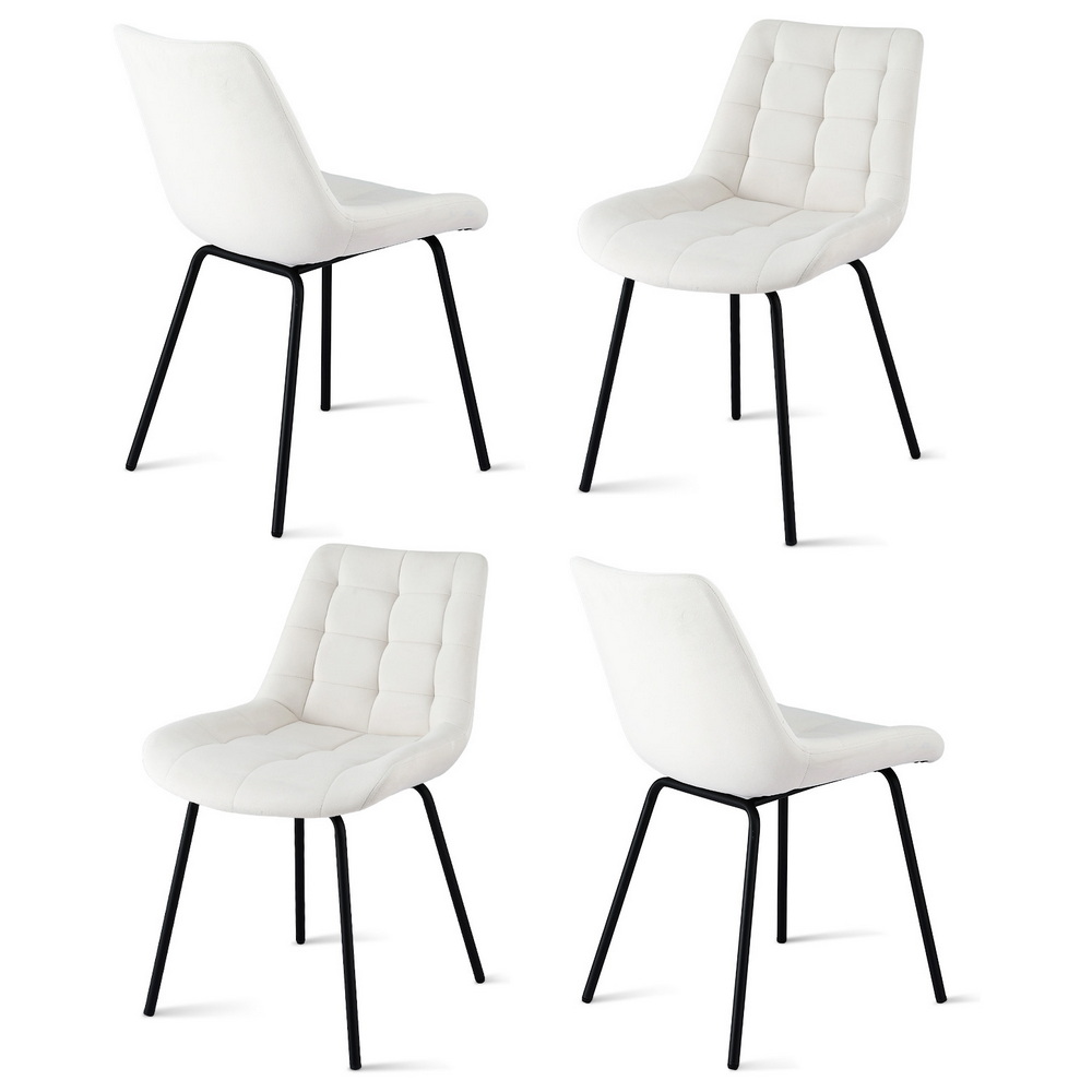 Artiss 4x Dining Chairs Velvet Tufted Kitchen Lounge Cafe Accent Chair Beige - Image 1