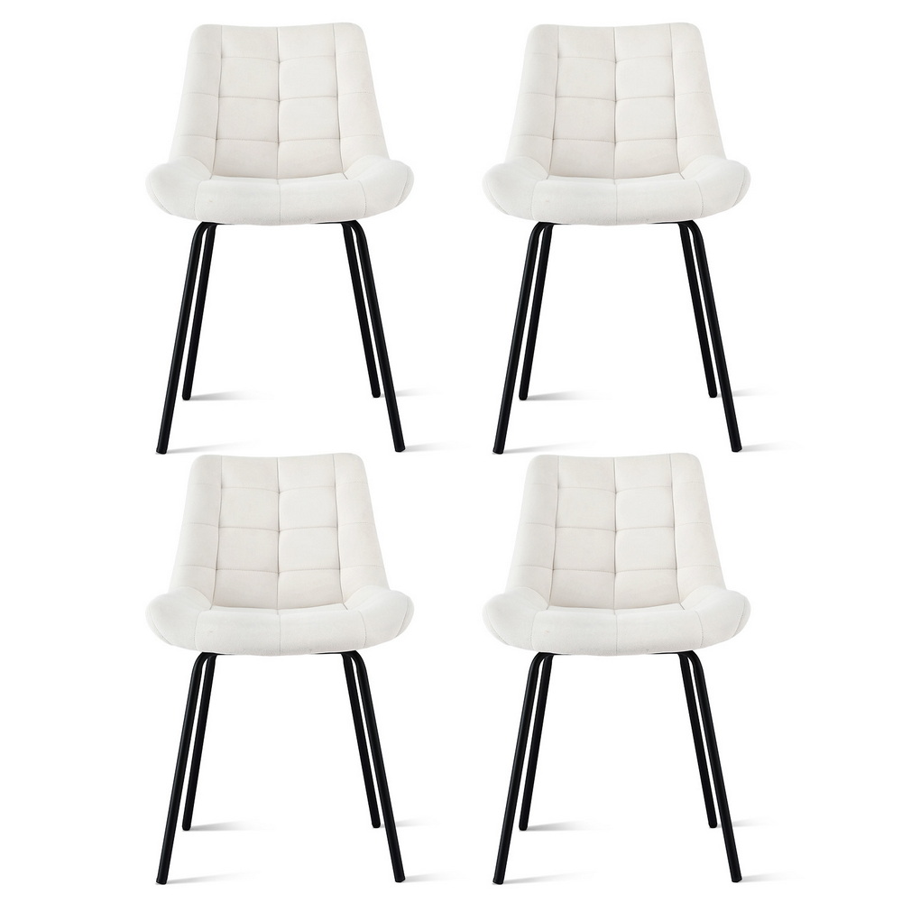 Artiss 4x Dining Chairs Velvet Tufted Kitchen Lounge Cafe Accent Chair Beige - Image 3