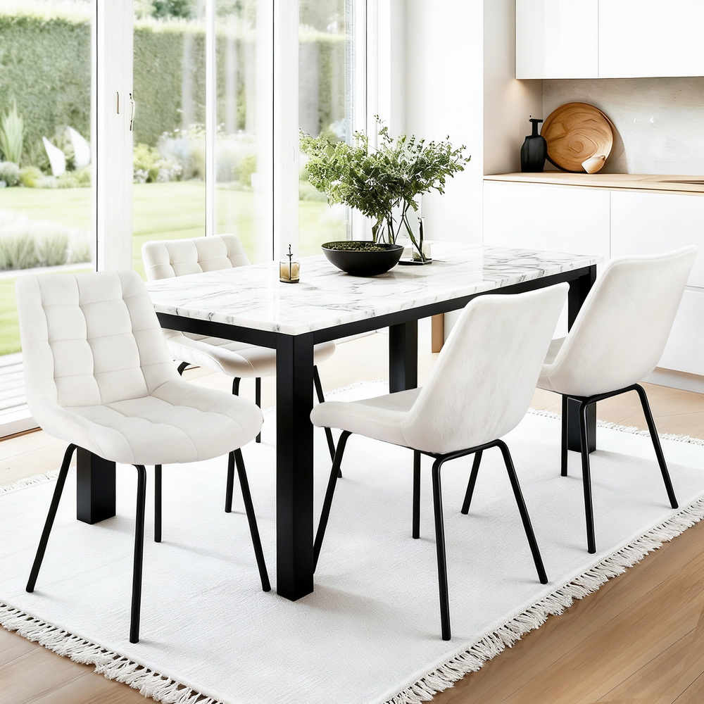 Artiss 4x Dining Chairs Velvet Tufted Kitchen Lounge Cafe Accent Chair Beige - Image 7