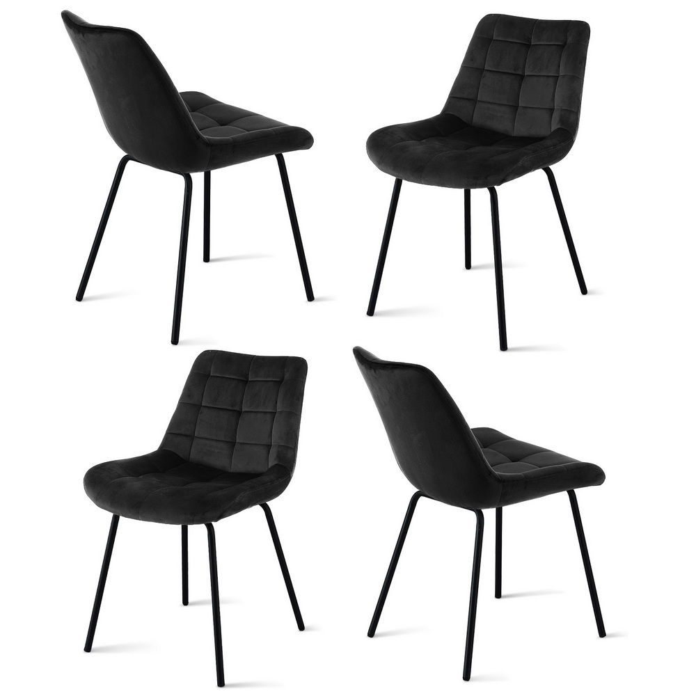 Artiss 4x Dining Chairs Velvet Tufted Kitchen Lounge Cafe Accent Chair Black - Image 1