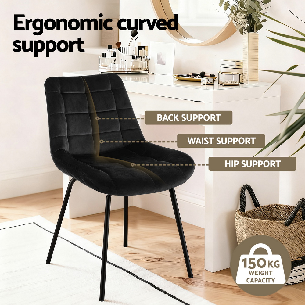Artiss 4x Dining Chairs Velvet Tufted Kitchen Lounge Cafe Accent Chair Black - Image 4