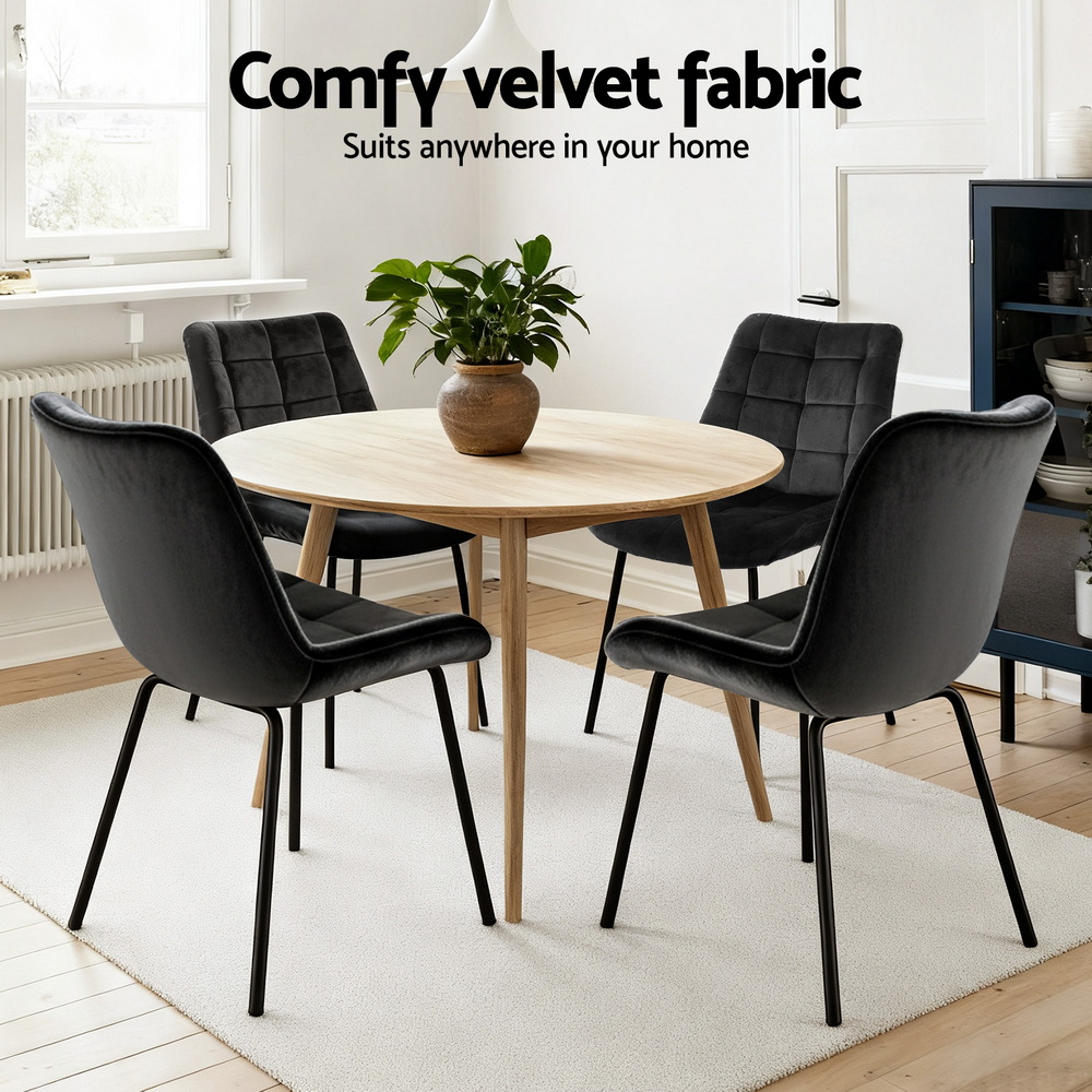 Artiss 4x Dining Chairs Velvet Tufted Kitchen Lounge Cafe Accent Chair Black - Image 5