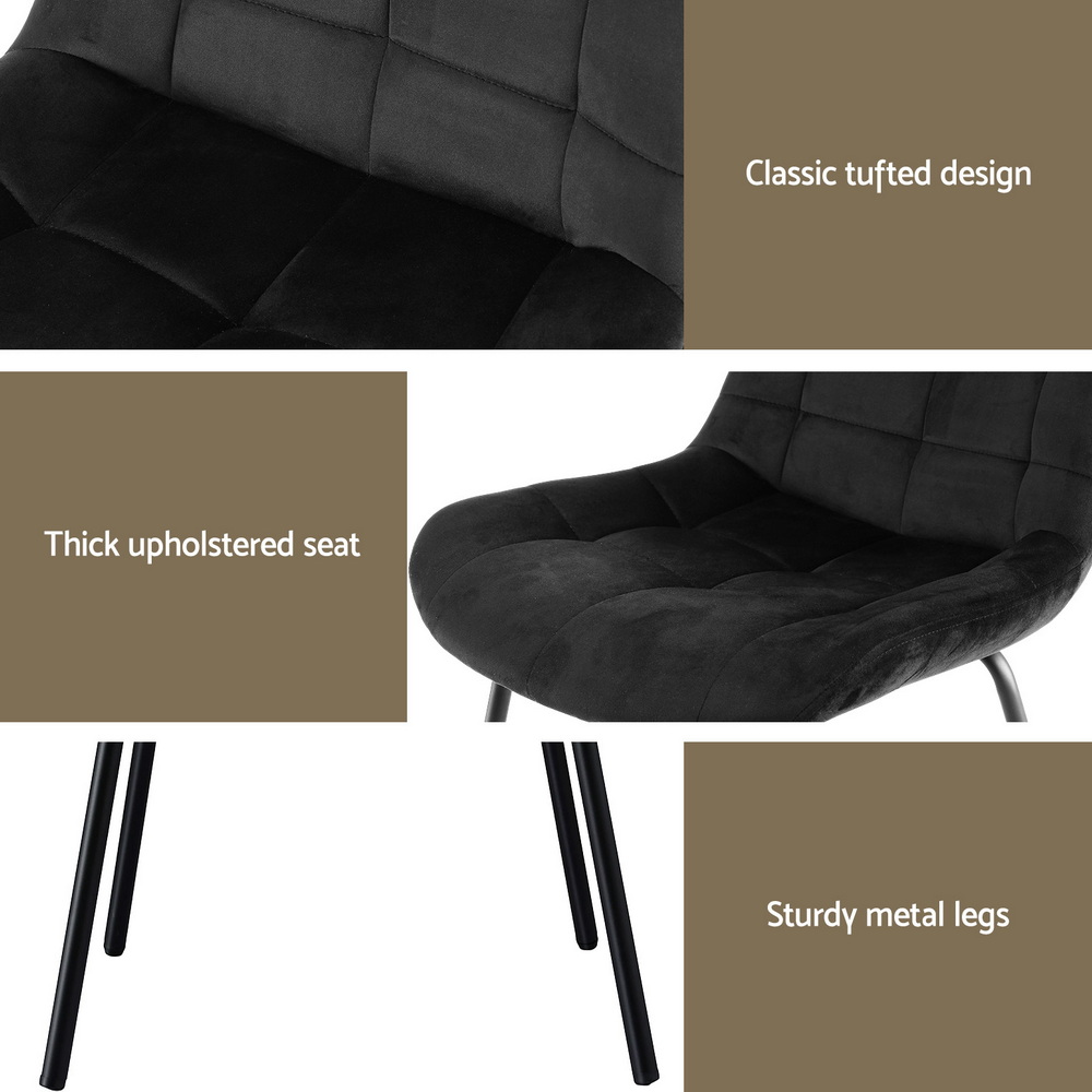 Artiss 4x Dining Chairs Velvet Tufted Kitchen Lounge Cafe Accent Chair Black - Image 6