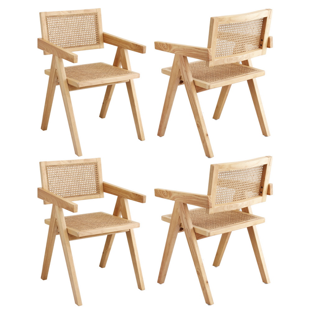 Artiss 4x Dining Chairs Wooden Rattan Seat Rubber Wood Frame - Image 1