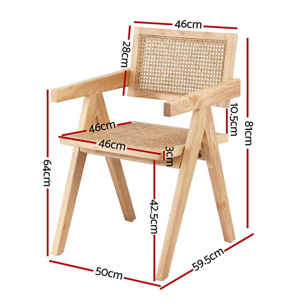 Artiss 4x Dining Chairs Wooden Rattan Seat Rubber Wood Frame - Image 2