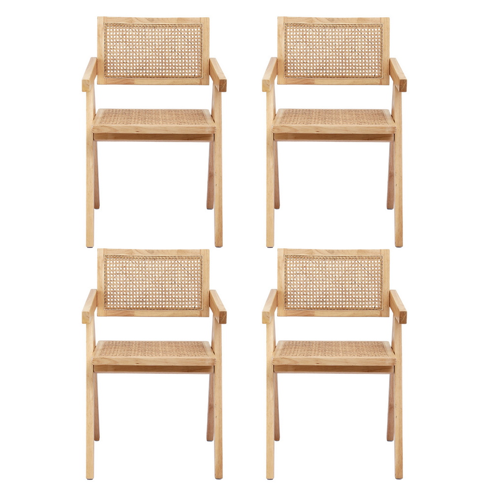 Artiss 4x Dining Chairs Wooden Rattan Seat Rubber Wood Frame - Image 3