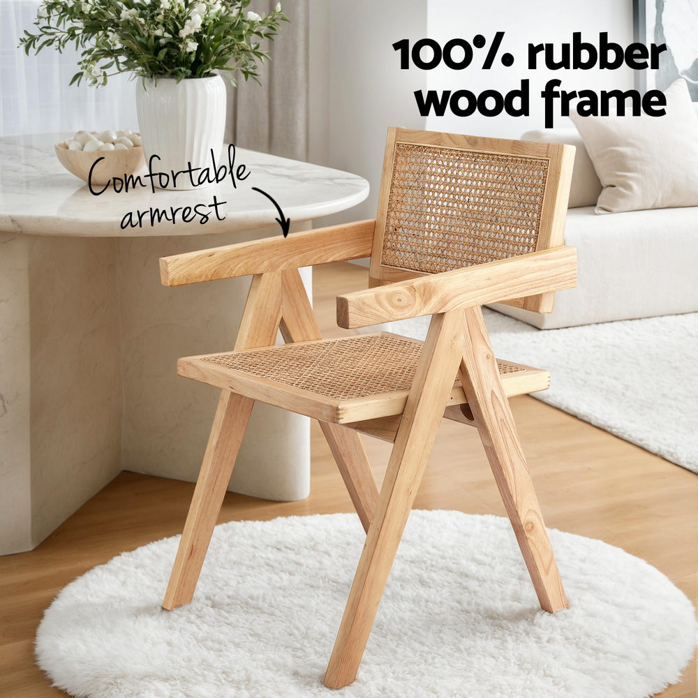 Artiss 4x Dining Chairs Wooden Rattan Seat Rubber Wood Frame - Image 4