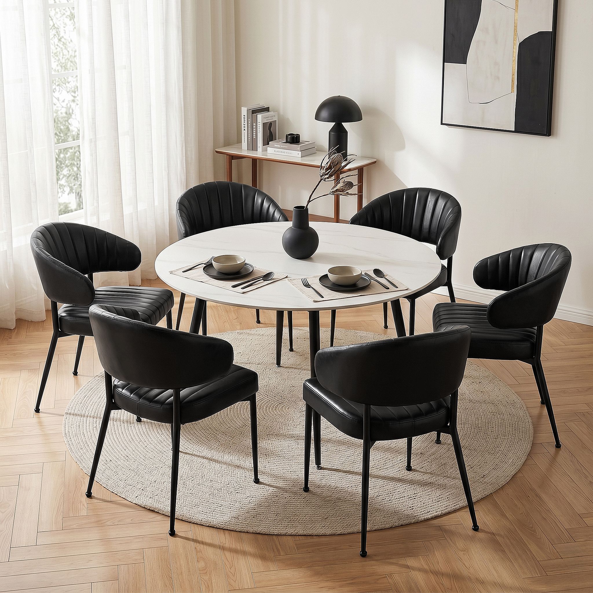 Artiss Dining Chairs Set of 6 Leather Hollow Armchair Black - Image 4