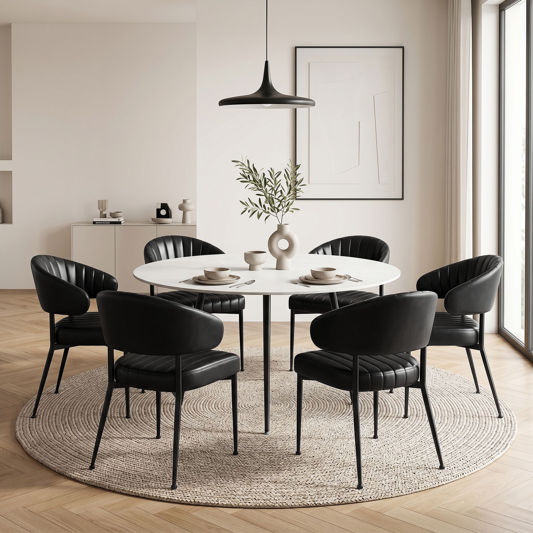 Artiss Dining Chairs Set of 6 Leather Hollow Armchair Black - Image 5