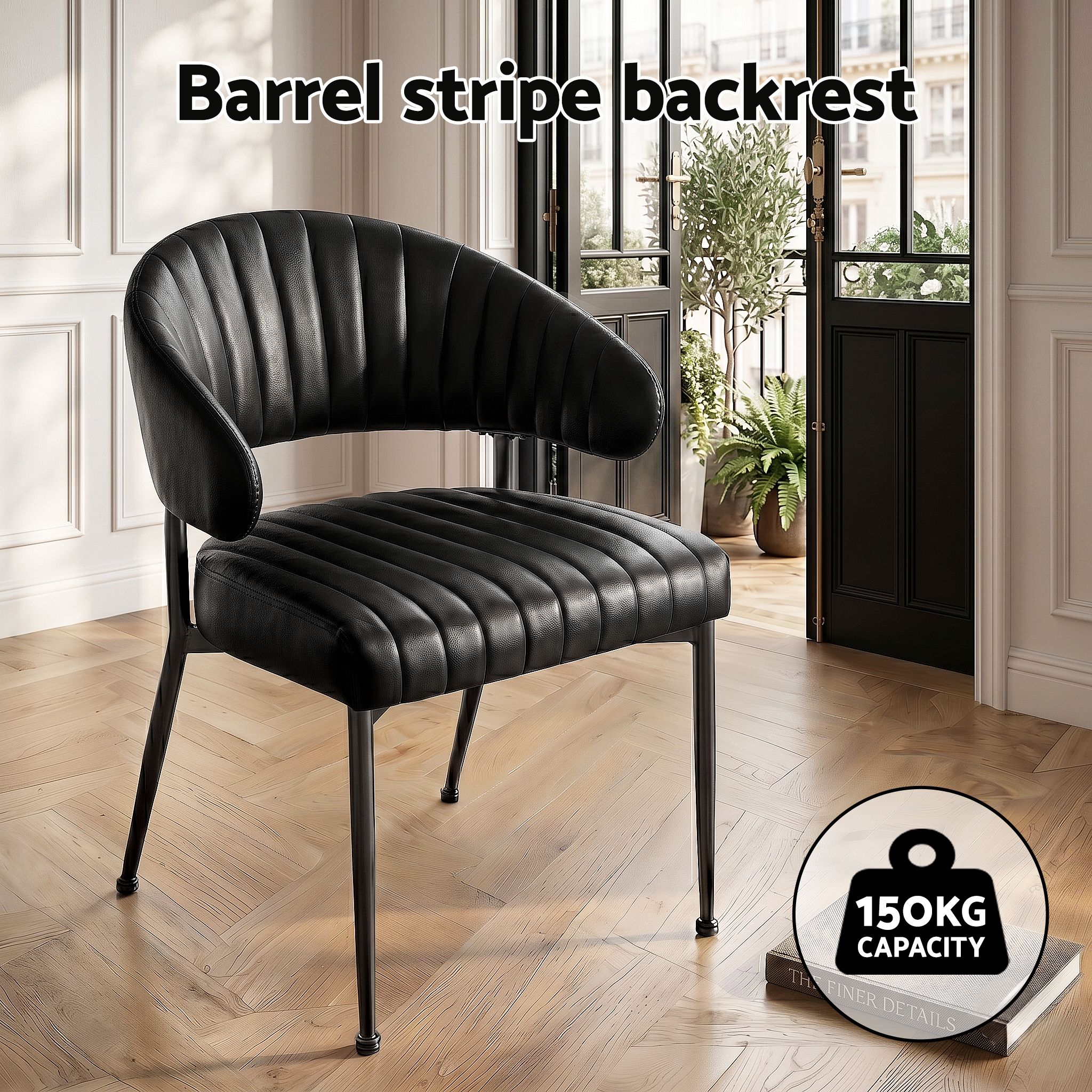 Artiss Dining Chairs Set of 6 Leather Hollow Armchair Black - Image 6