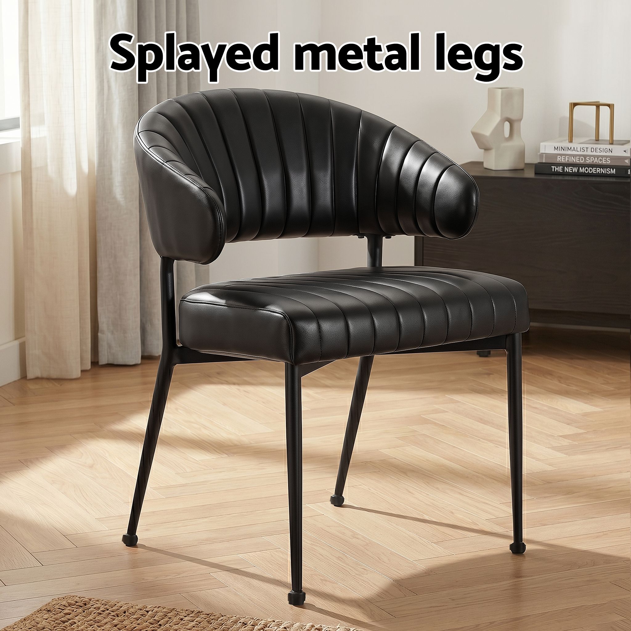 Artiss Dining Chairs Set of 6 Leather Hollow Armchair Black - Image 8