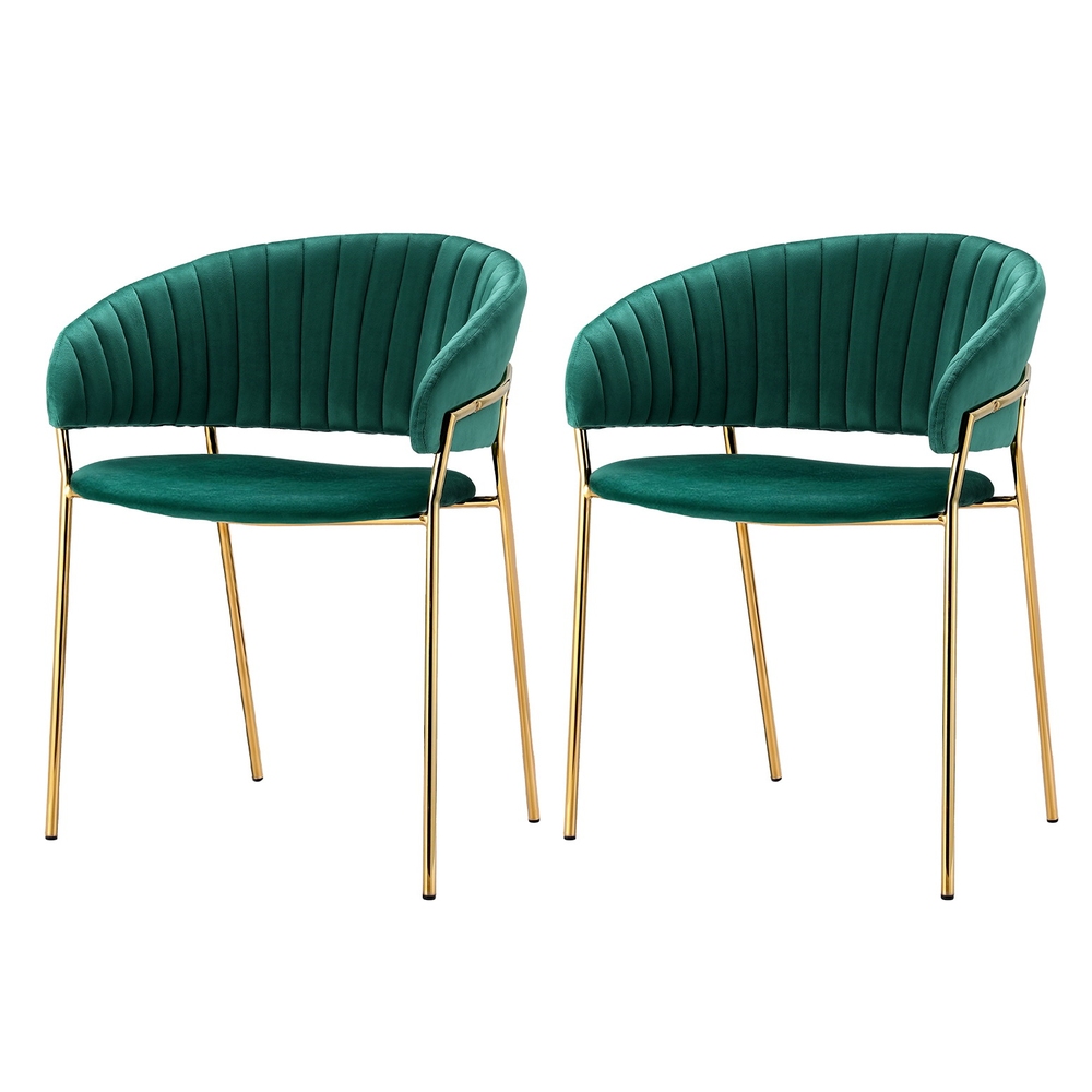 Artiss Dining Chairs Set of 2 Velvet Hollow Armchair Green - Image 1