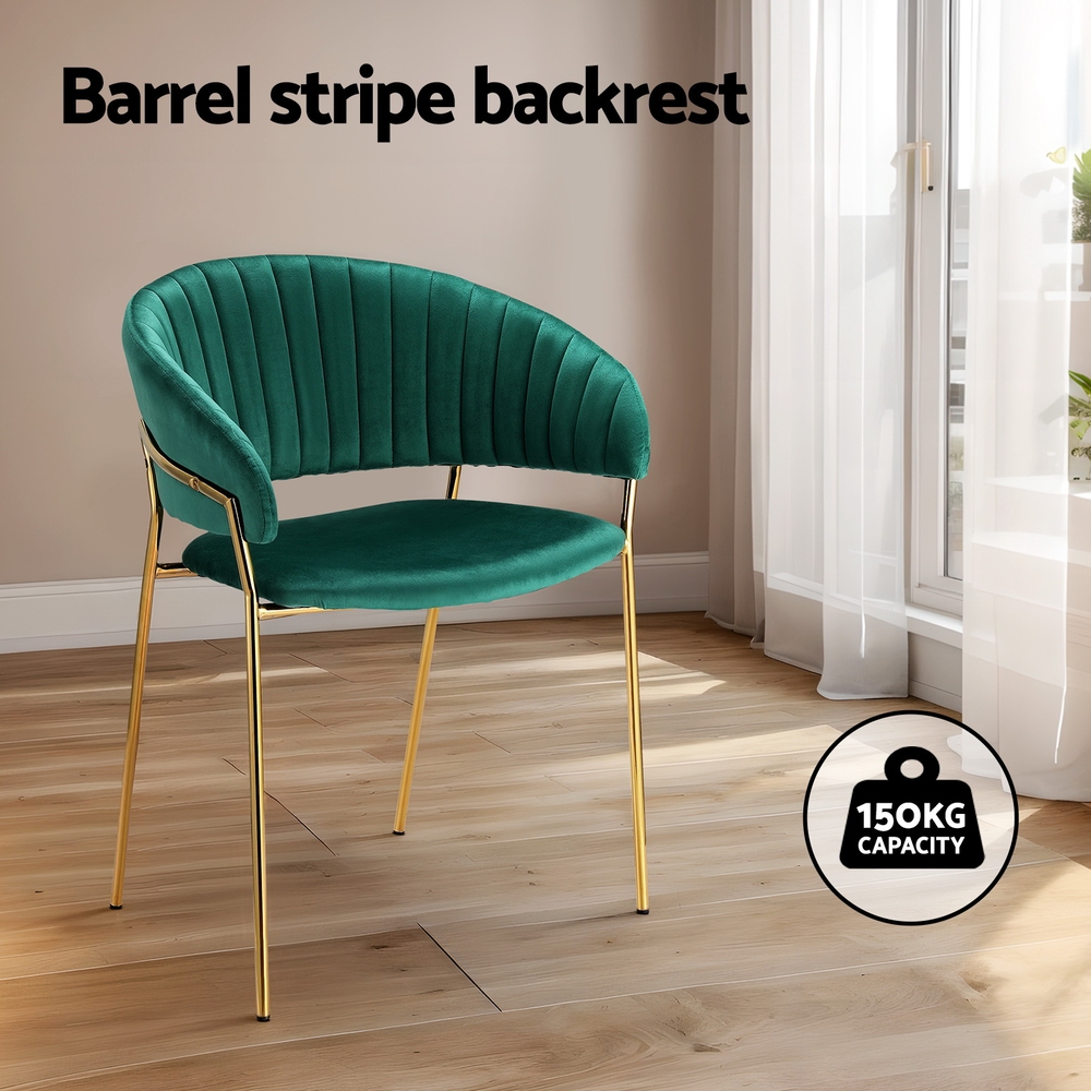 Artiss Dining Chairs Set of 2 Velvet Hollow Armchair Green - Image 4