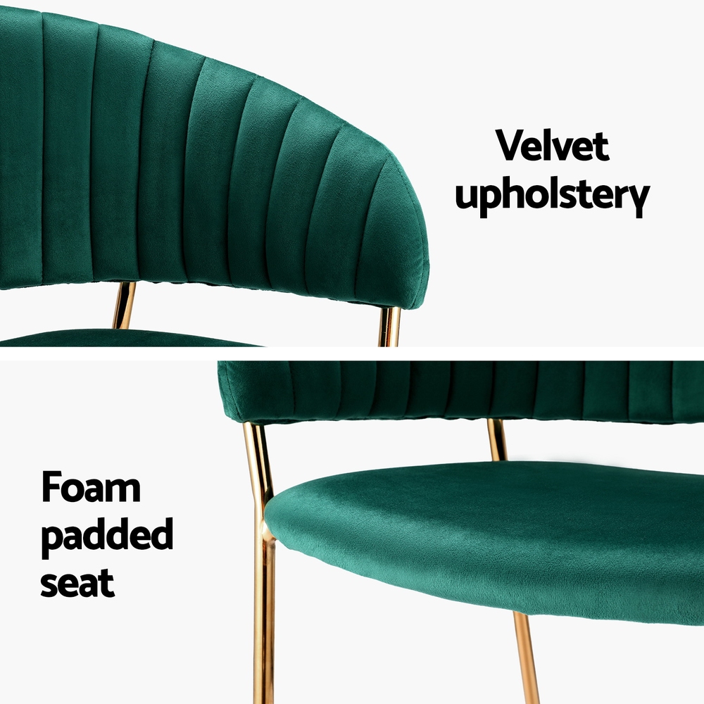 Artiss Dining Chairs Set of 2 Velvet Hollow Armchair Green - Image 5