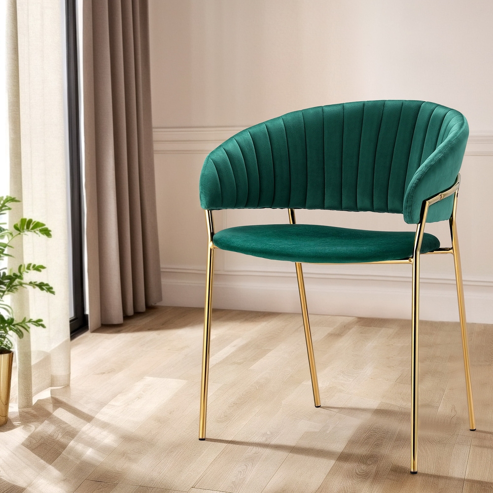 Artiss Dining Chairs Set of 2 Velvet Hollow Armchair Green - Image 7