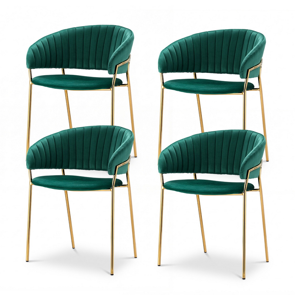 Artiss Dining Chairs Set of 4 Velvet Hollow Armchair Green - Image 1