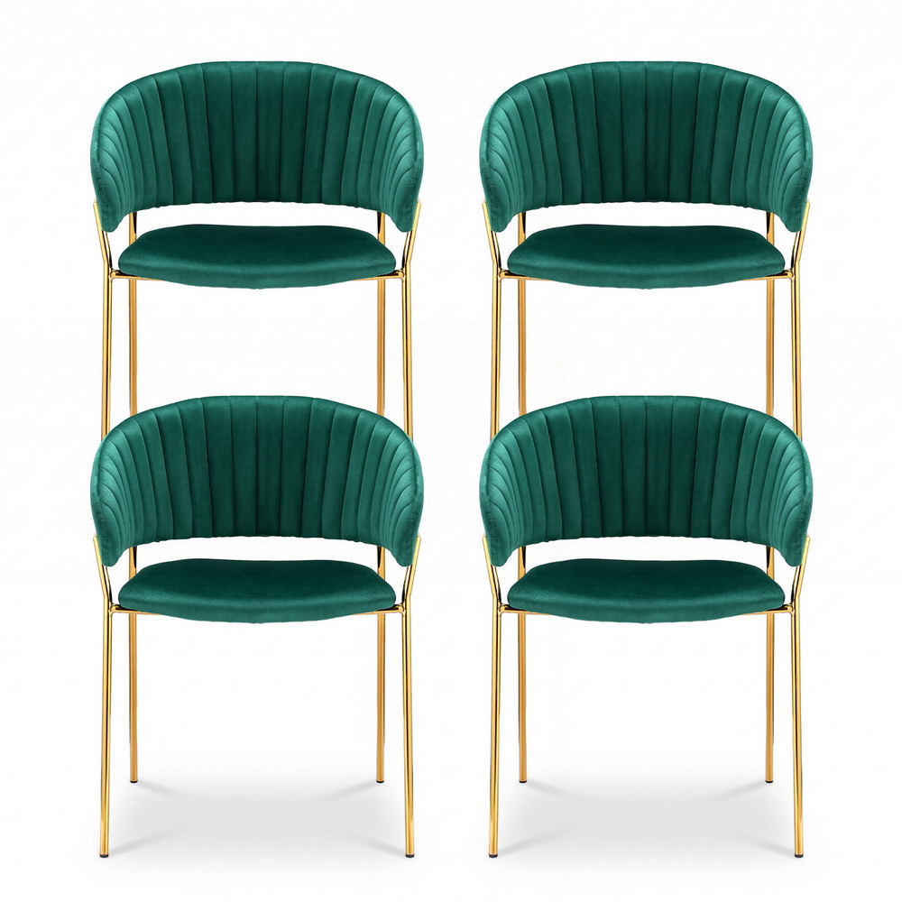 Artiss Dining Chairs Set of 4 Velvet Hollow Armchair Green - Image 3