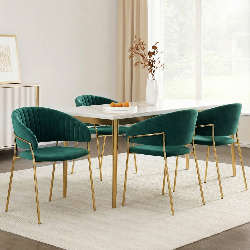 Artiss Dining Chairs Set of 4 Velvet Hollow Armchair Green - Image 7