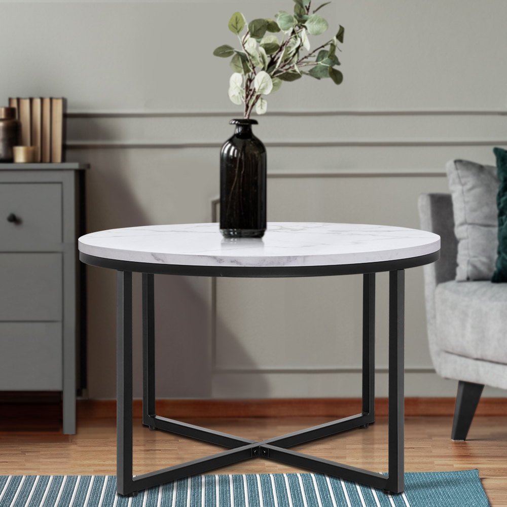 Artiss Coffee Table Round 70CM Marbel Effect - Image 1