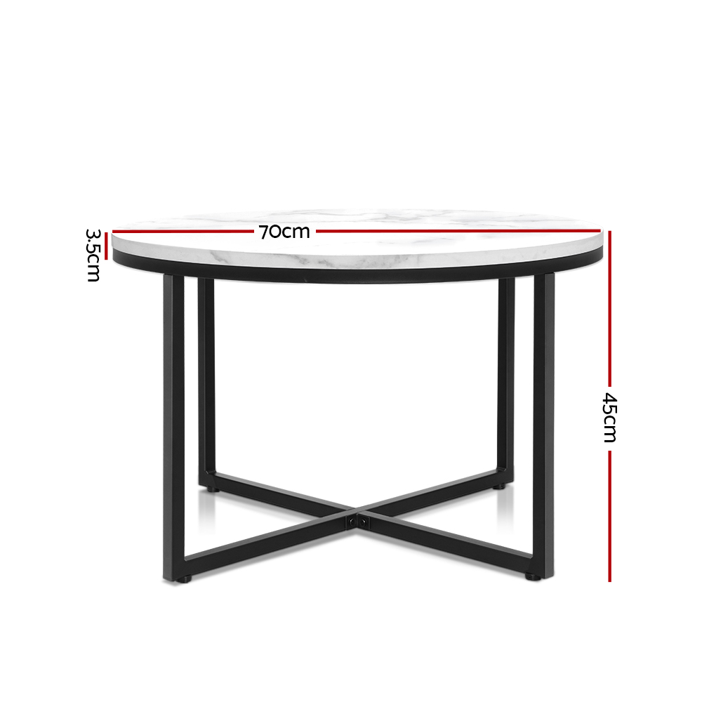 Artiss Coffee Table Round 70CM Marbel Effect - Image 2