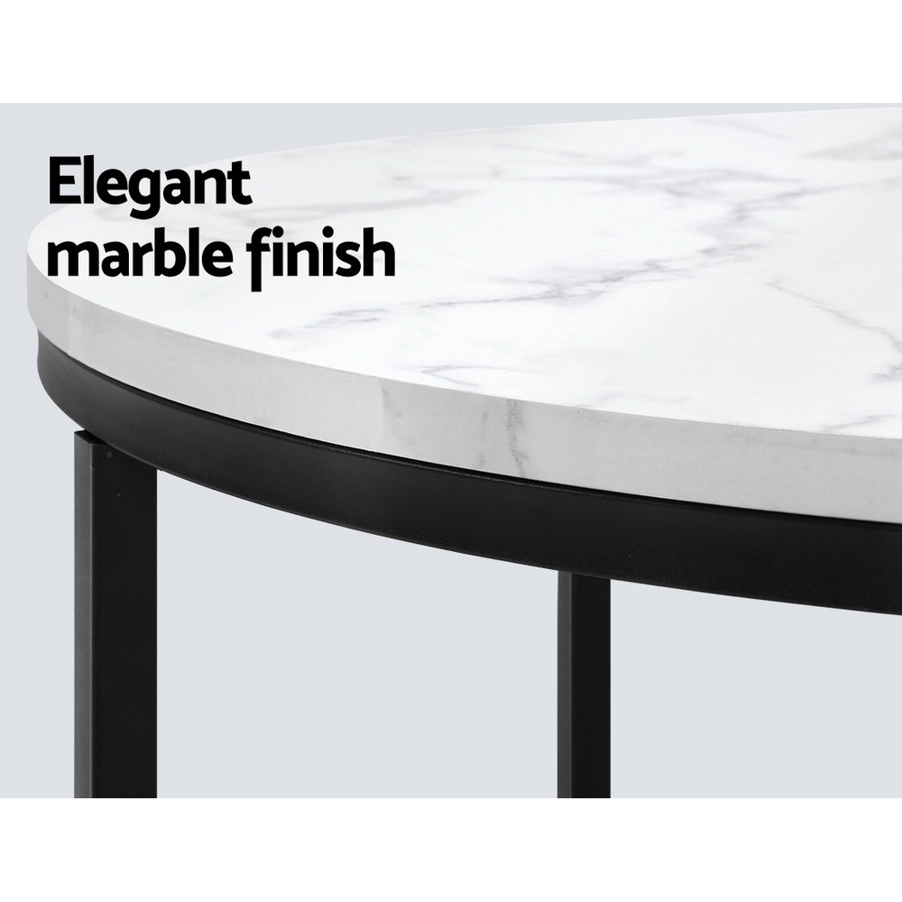 Artiss Coffee Table Round 70CM Marbel Effect - Image 3