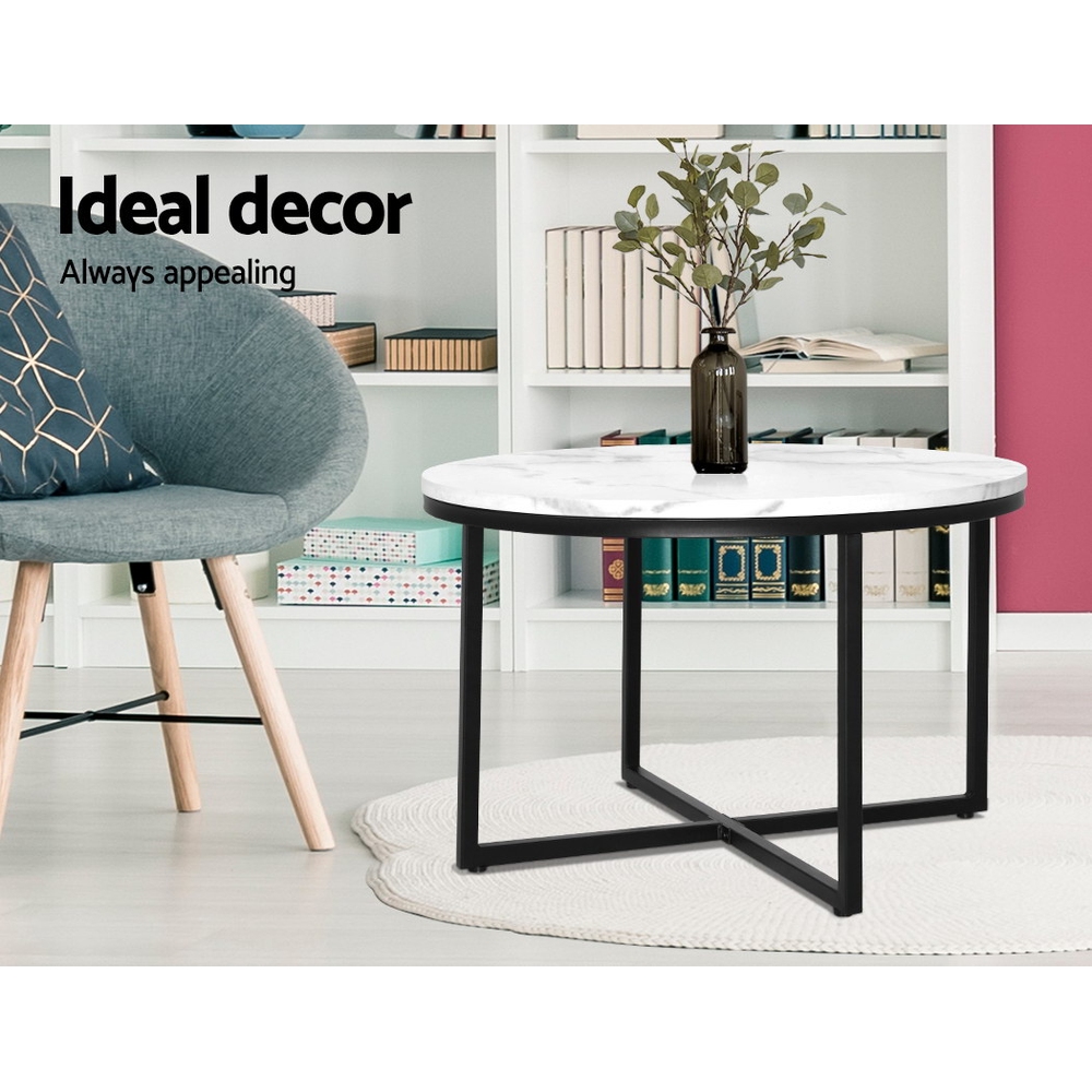 Artiss Coffee Table Round 70CM Marbel Effect - Image 5