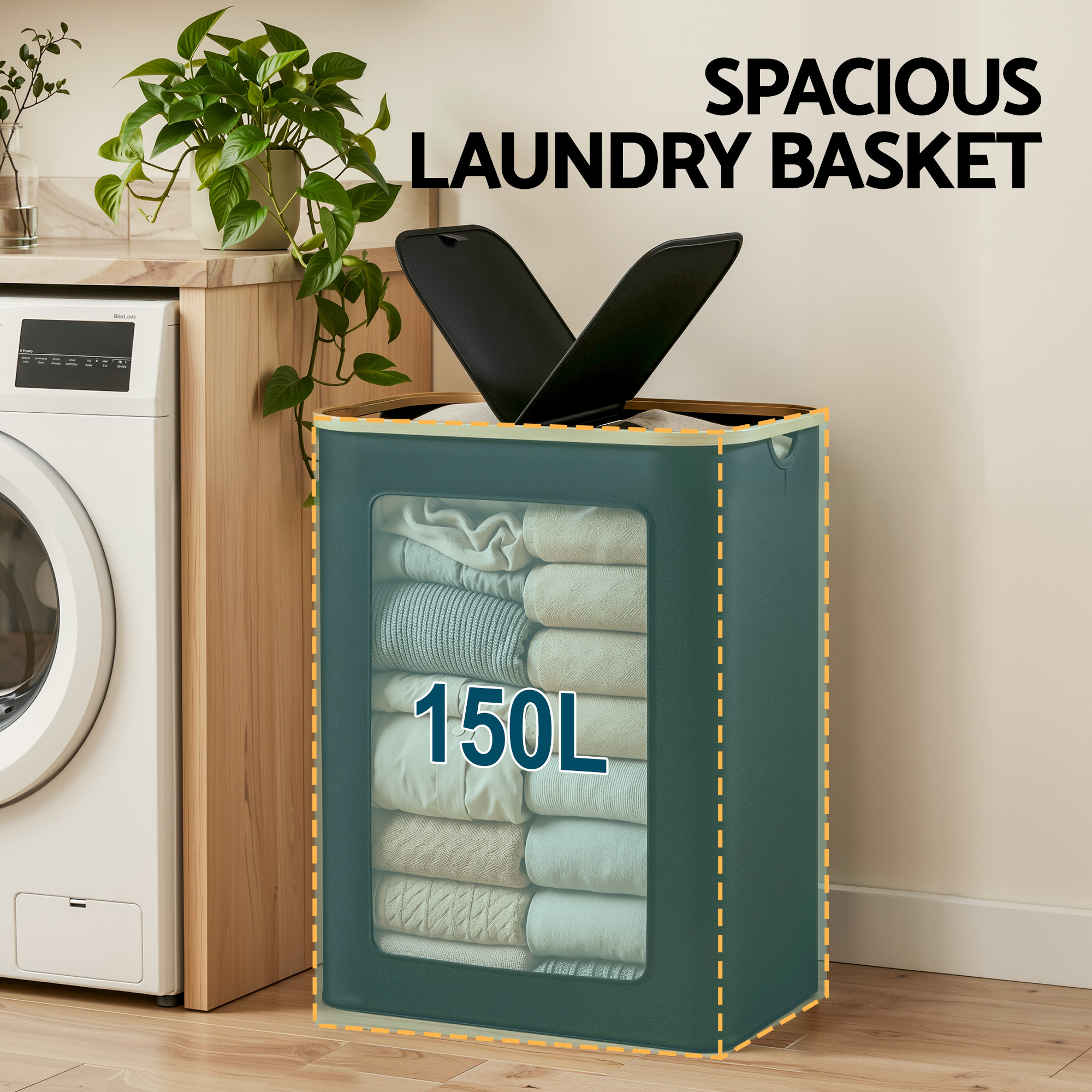 Artiss 2 Sections Laundry Basket with Removable Bags Foldable Black - Image 4