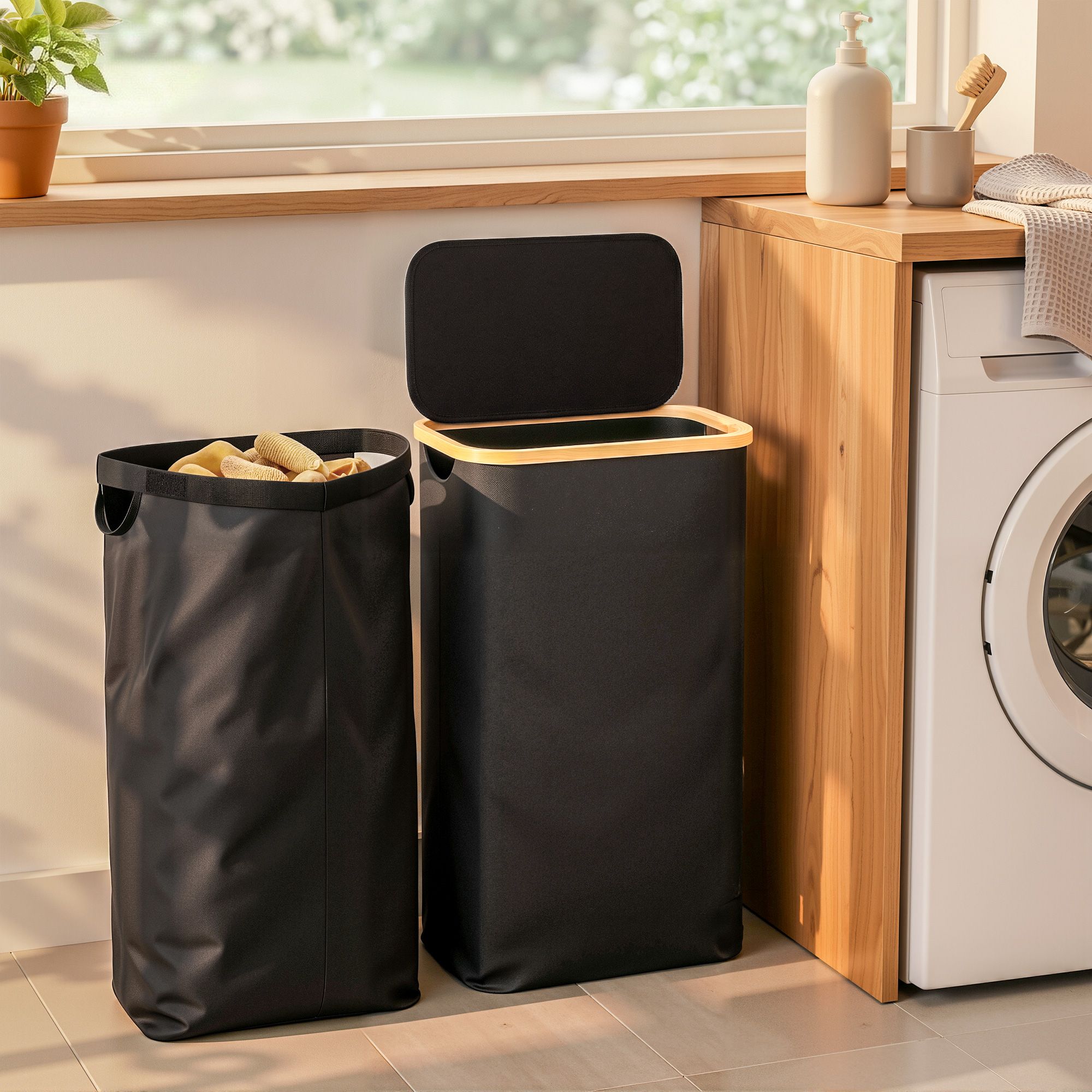 Artiss Laundry Basket with Removable Bag Foldable Black - Image 1