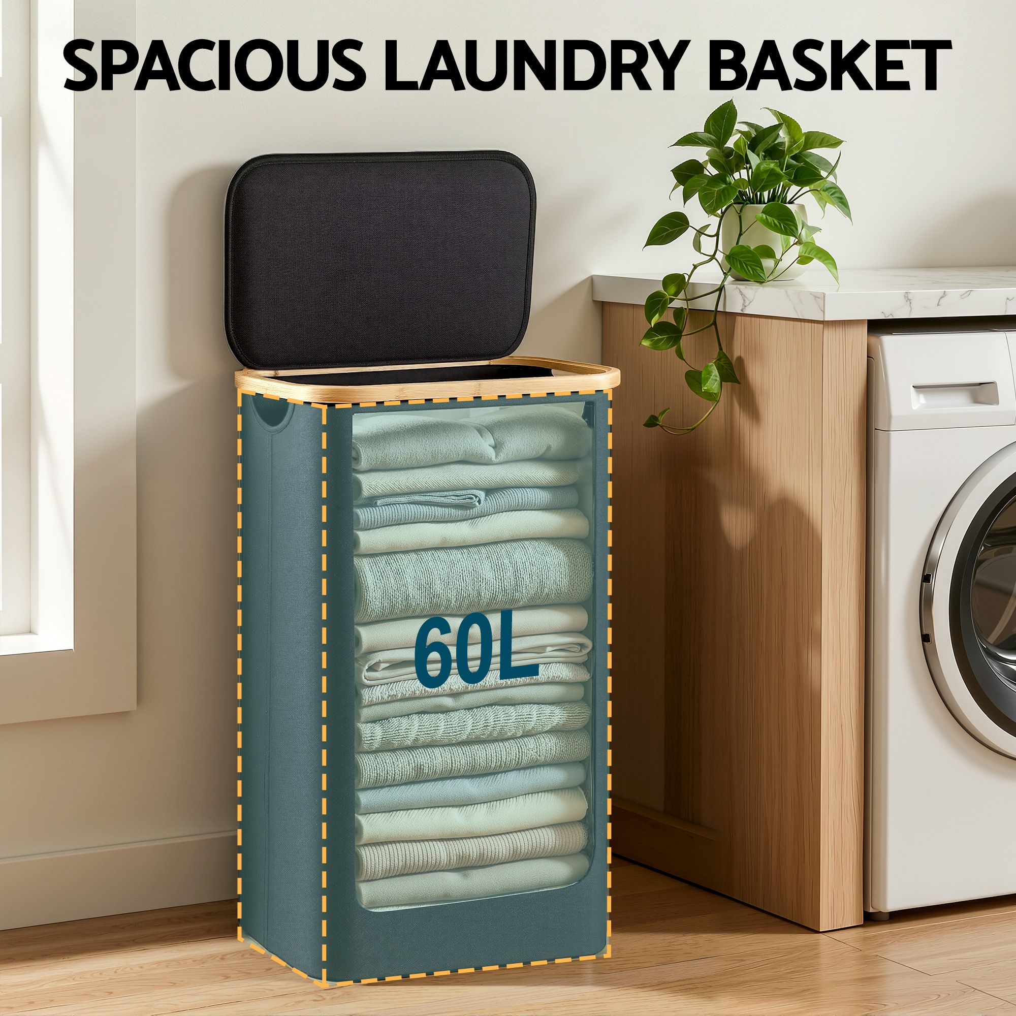 Artiss Laundry Basket with Removable Bag Foldable Black - Image 4