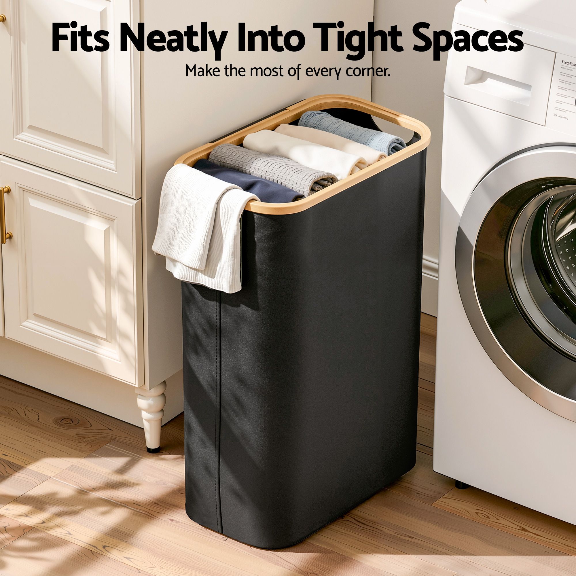 Artiss Laundry Basket with Removable Bag Foldable Black - Image 6