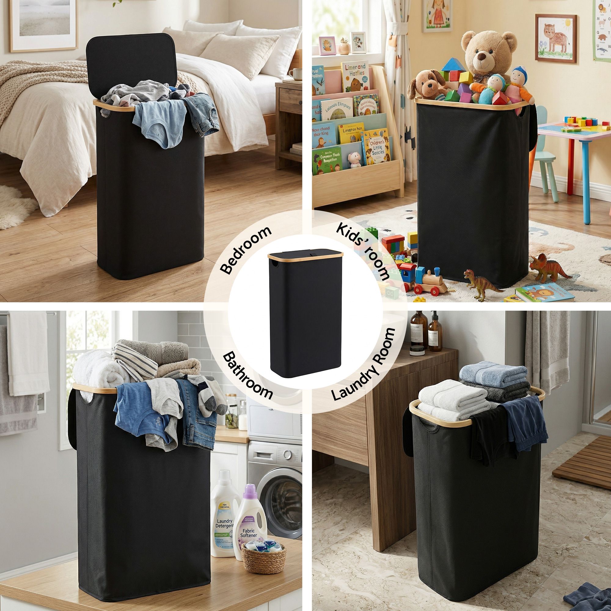 Artiss Laundry Basket with Removable Bag Foldable Black - Image 8