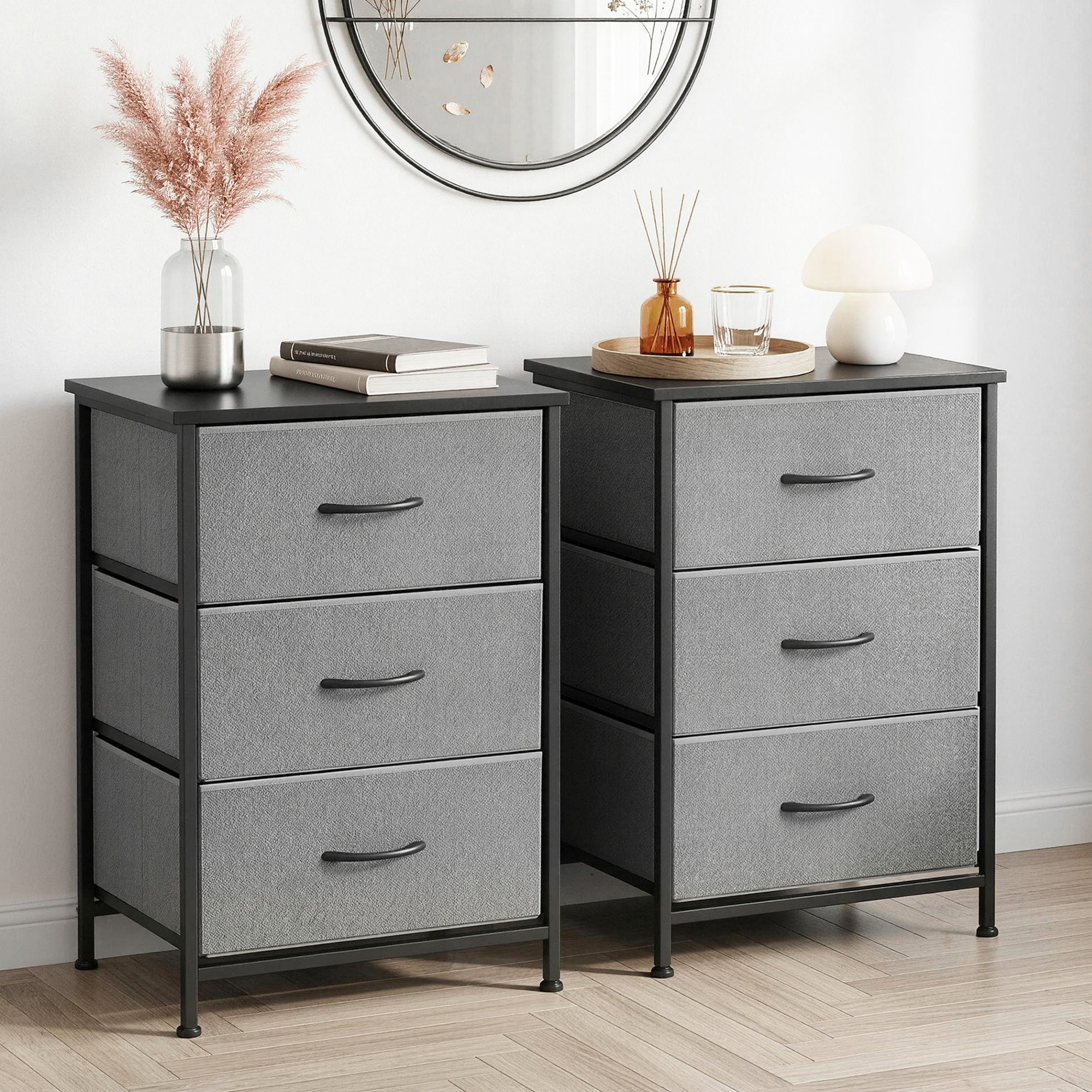 Artiss Set of 2 Chest of 3 Drawers Storage Dresser Tallboy Grey - Image 1