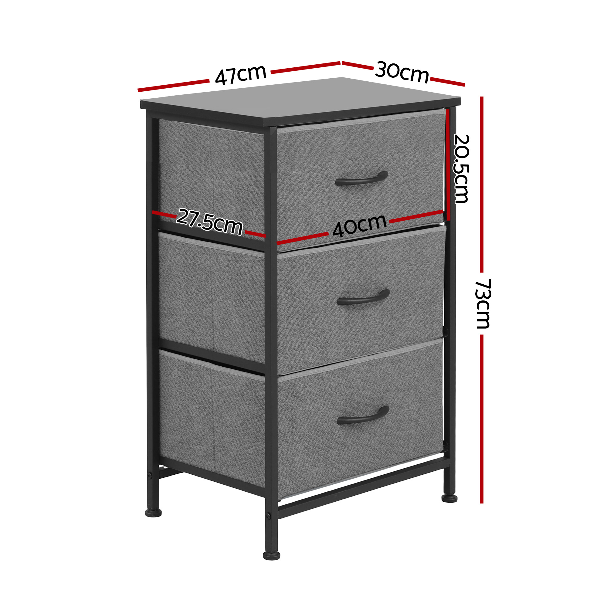 Artiss Set of 2 Chest of 3 Drawers Storage Dresser Tallboy Grey - Image 3