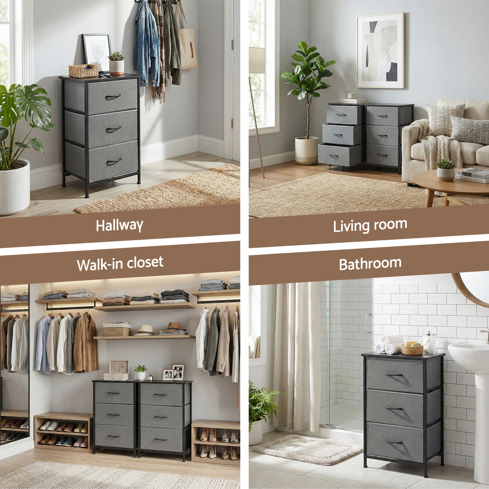 Artiss Set of 2 Chest of 3 Drawers Storage Dresser Tallboy Grey - Image 7