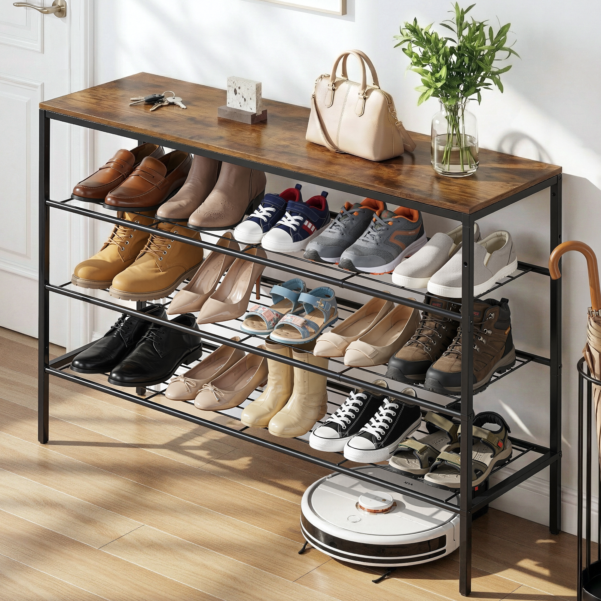 Artiss Shoe Rack 4 tier Storage Organiser Walnut - Image 1