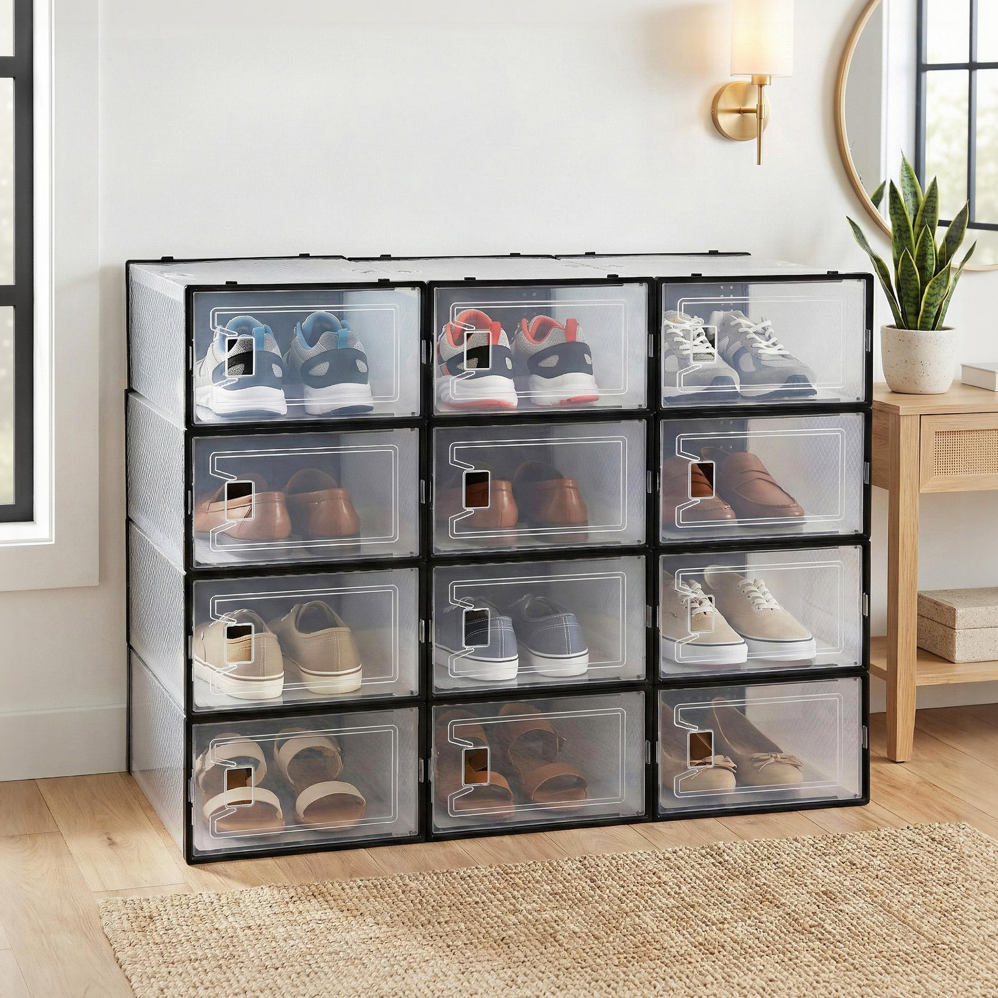 Artiss Shoe Storage Box DIY Set of 12 Stackable Black - Image 1
