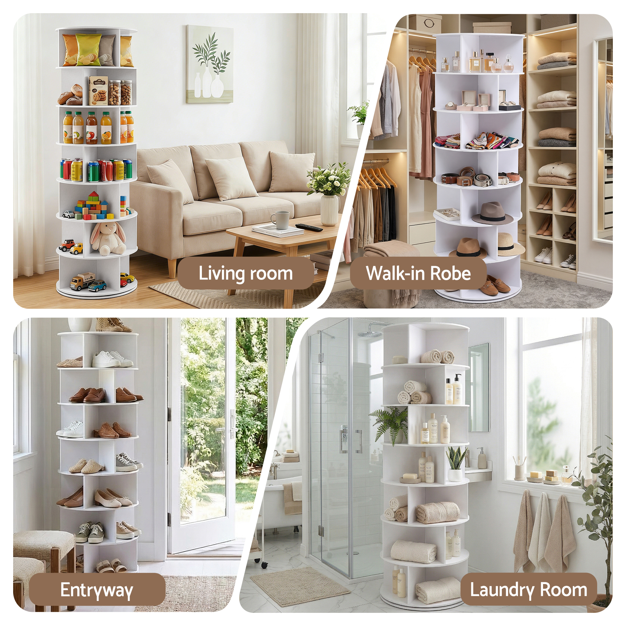 Artiss 7 Tier 360° Rotating Shoe Rack Storage Display Shelf White - Image 8