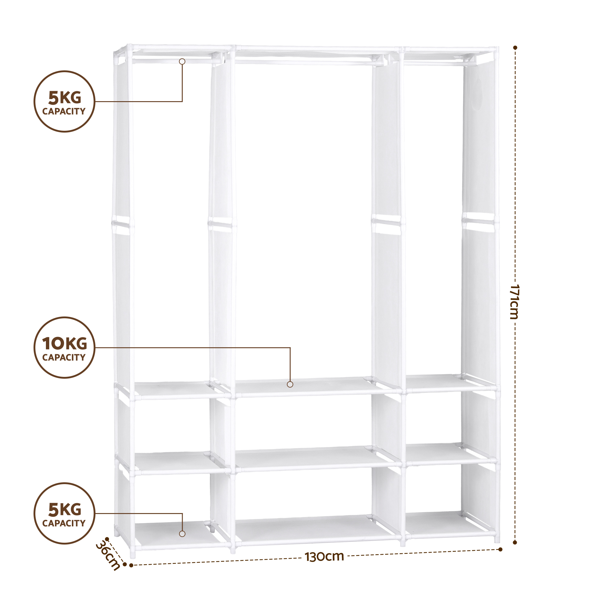 Artiss Large Portable Clothes Closet Wardrobe with Open Shelf White - Image 3