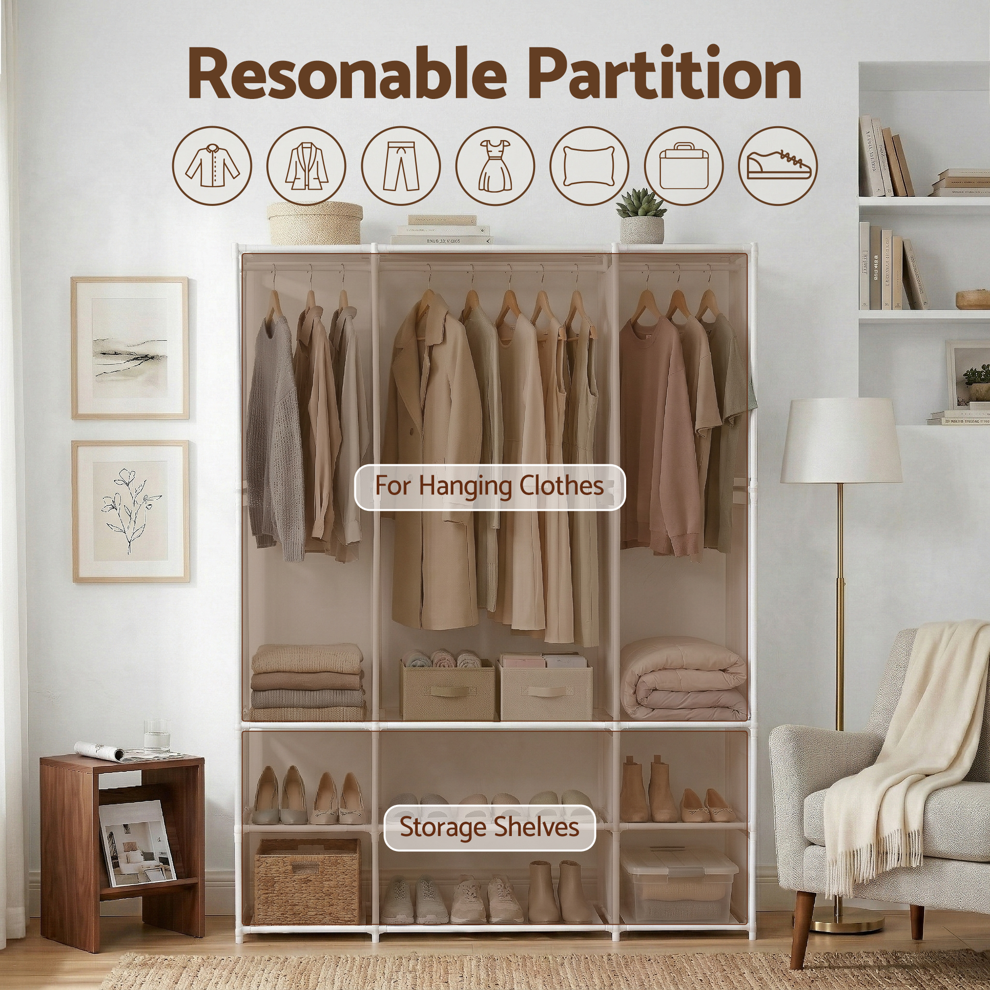 Artiss Large Portable Clothes Closet Wardrobe with Open Shelf White - Image 5