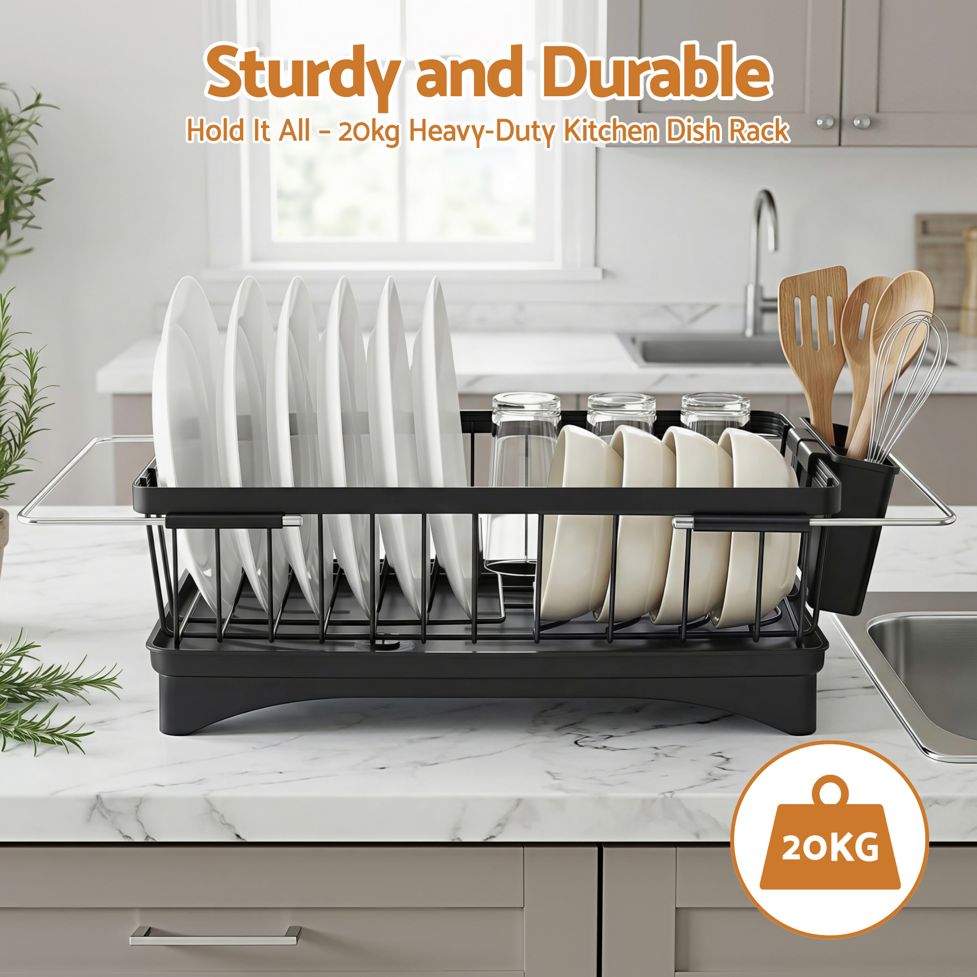 Cefito Dish Drying Rack for Kitchen Storage Organisation Kitchen Sink Organiser Dish Drainer - Image 4