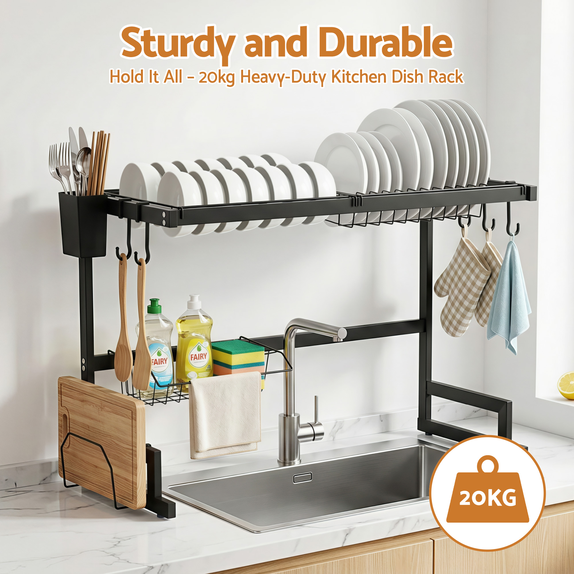 Cefito Dish Drying Rack for Kitchen Storage Organisation Kitchen Sink Organiser Dish Drainer - Image 5