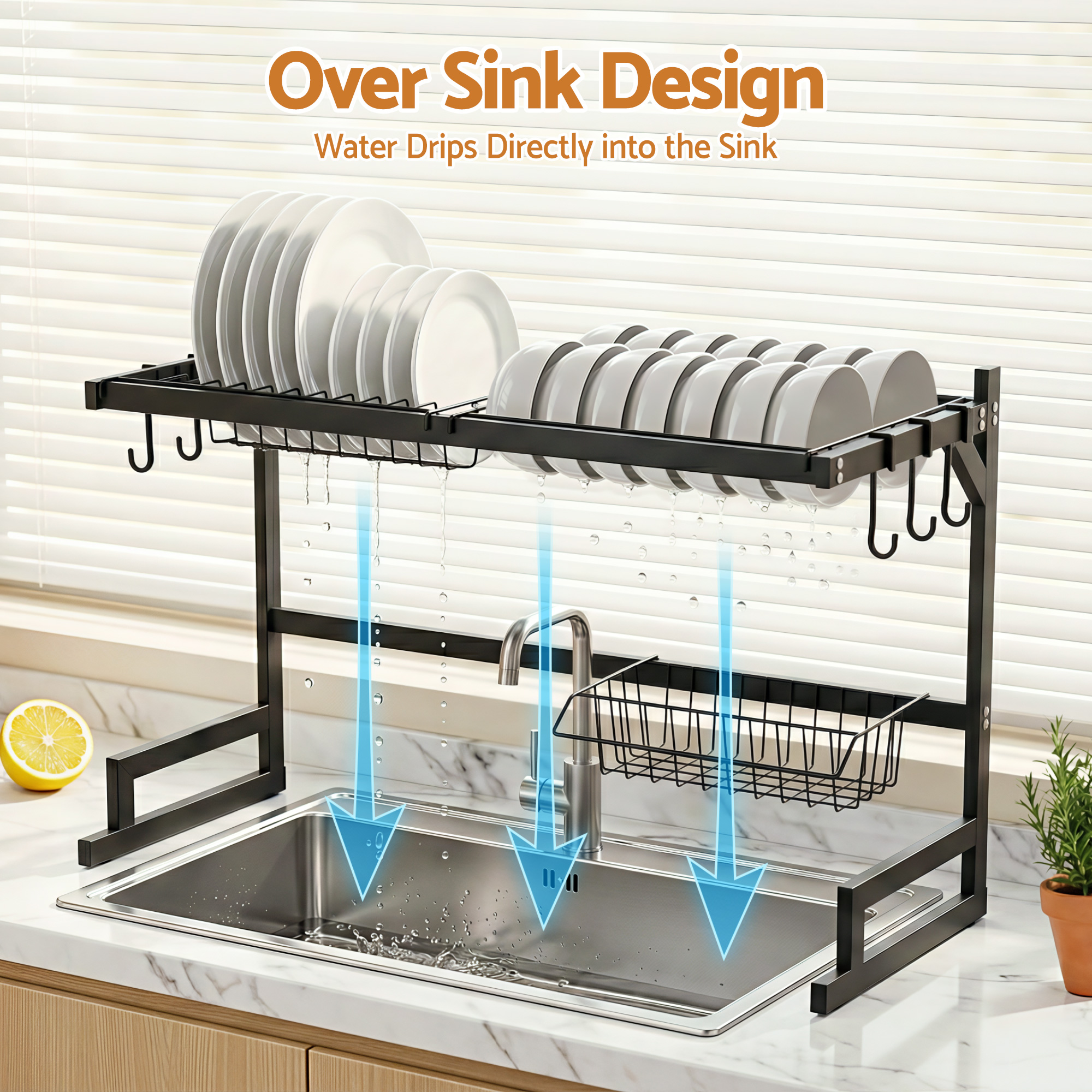 Cefito Dish Drying Rack for Kitchen Storage Organisation Kitchen Sink Organiser Dish Drainer - Image 6