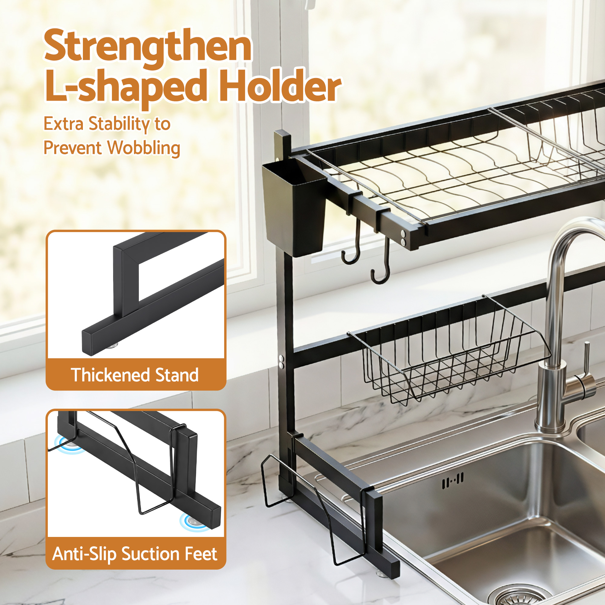 Cefito Dish Drying Rack for Kitchen Storage Organisation Kitchen Sink Organiser Dish Drainer - Image 7