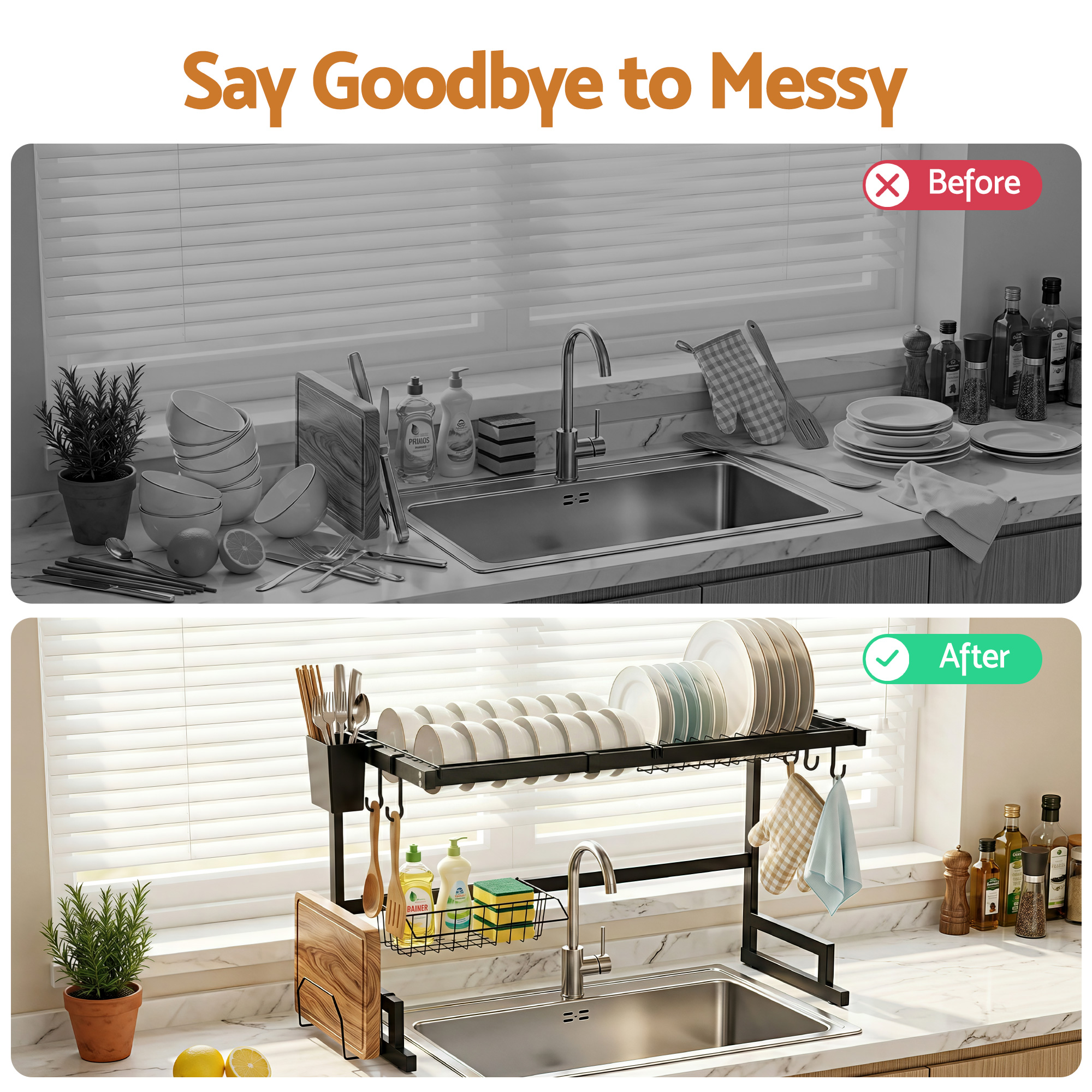 Cefito Dish Drying Rack for Kitchen Storage Organisation Kitchen Sink Organiser Dish Drainer - Image 8