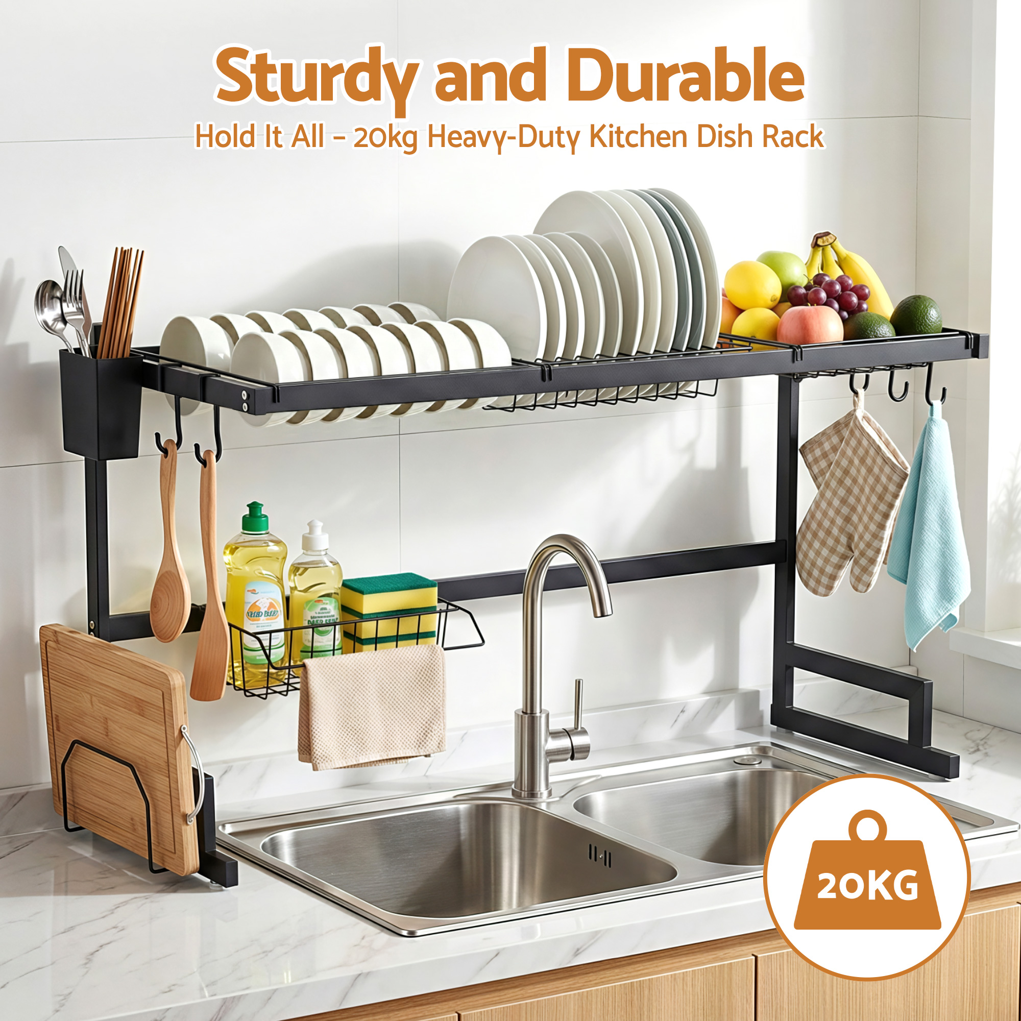 Cefito Dish Drying Rack for Kitchen Storage Organisation Kitchen Sink Organiser Dish Drainer - Image 5