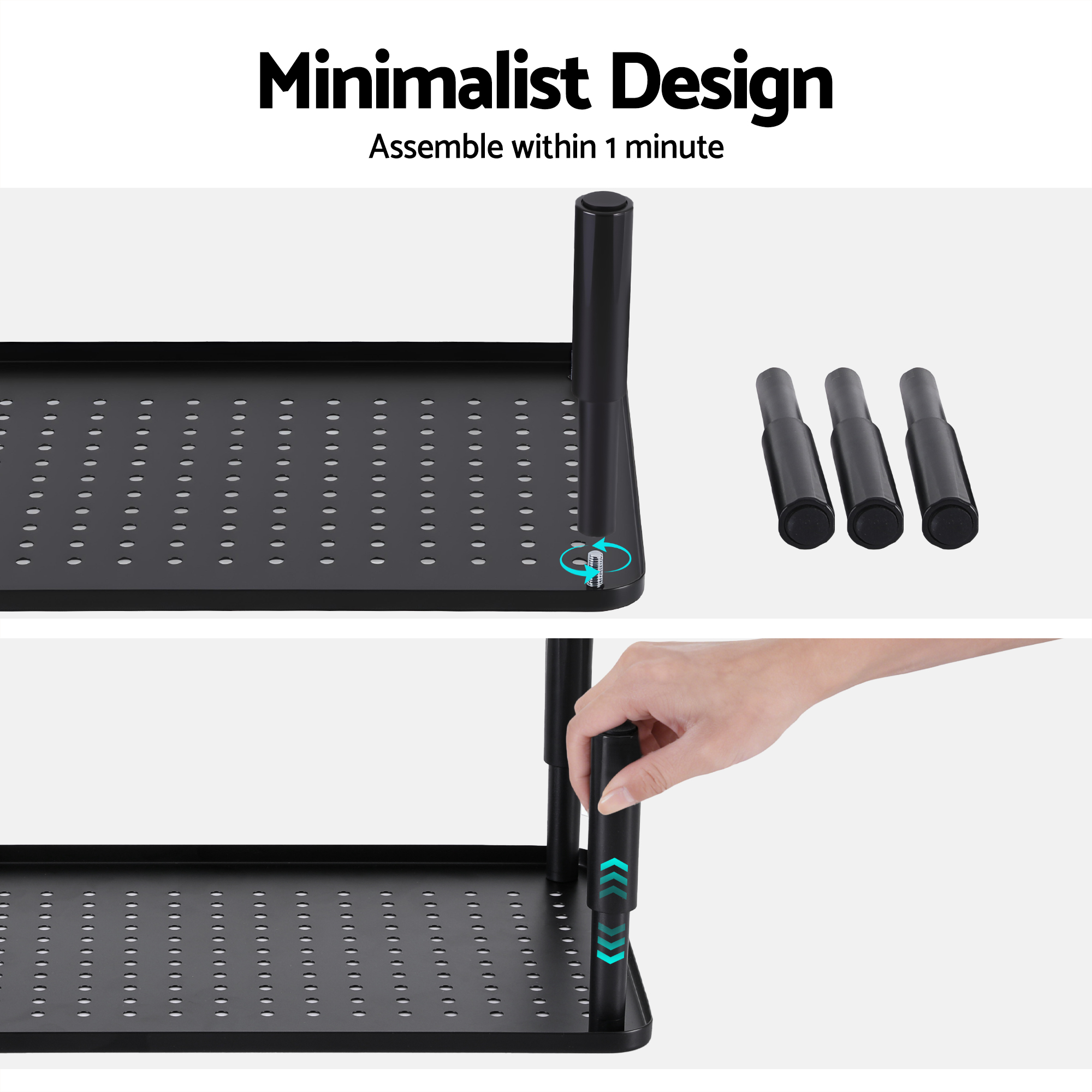 Artiss Monitor Stand Adjustable Riser For Computer Monitor And Laptop 3 Height Desk Organizer Black - Image 5