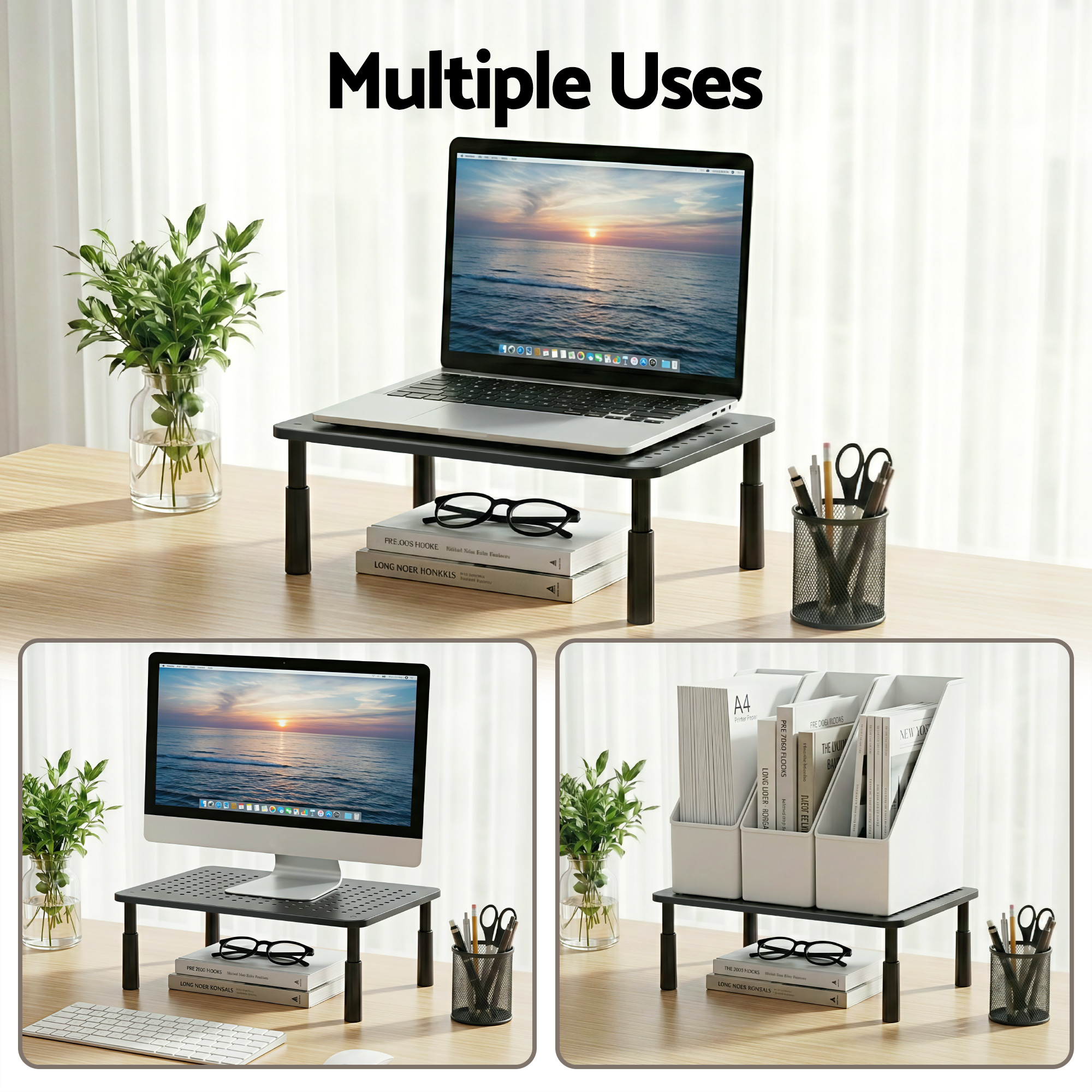Artiss Monitor Stand Adjustable Riser For Computer Monitor And Laptop 3 Height Desk Organizer Black - Image 6