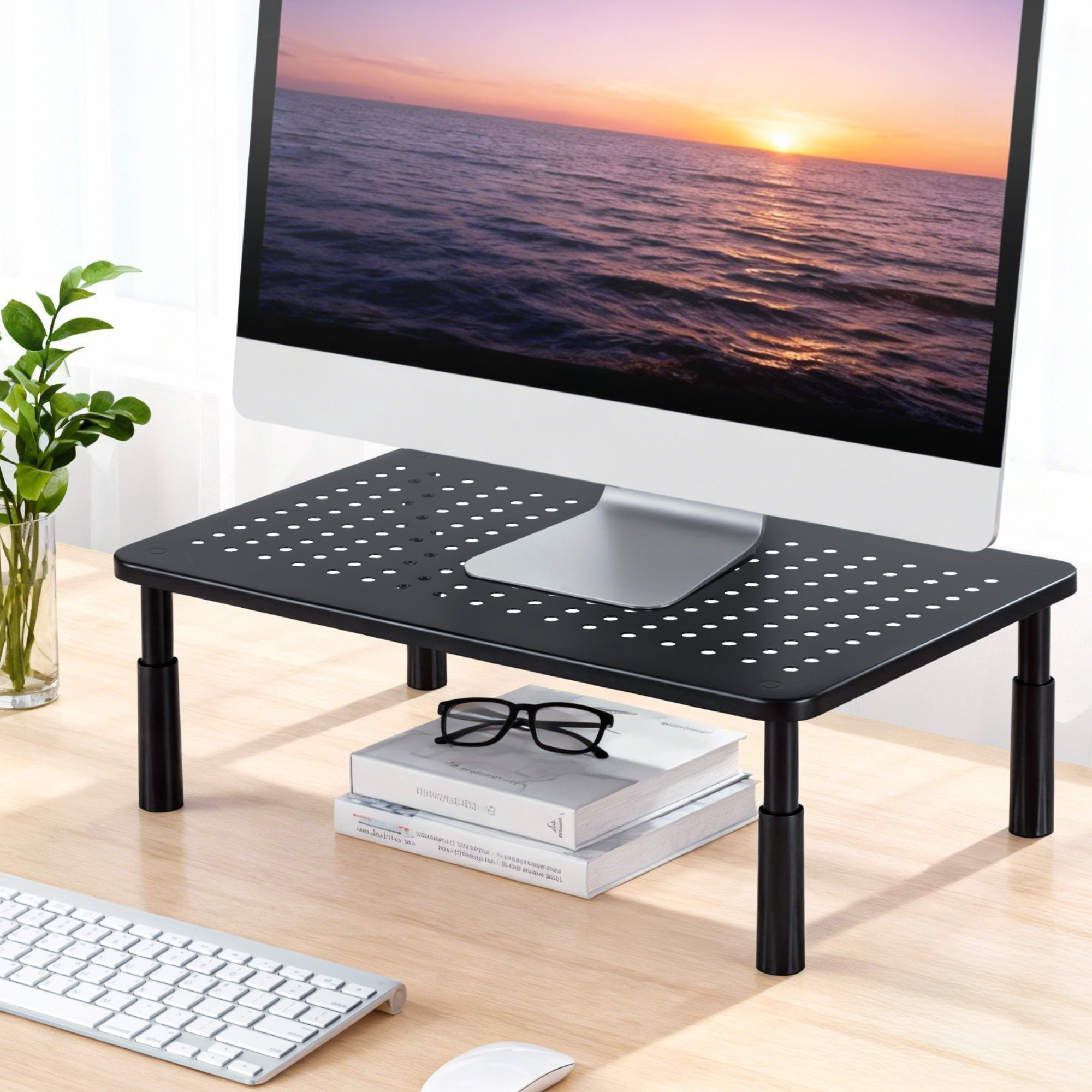 Artiss Monitor Stand Adjustable Riser For Computer Monitor And Laptop 3 Height Desk Organizer Black - Image 7