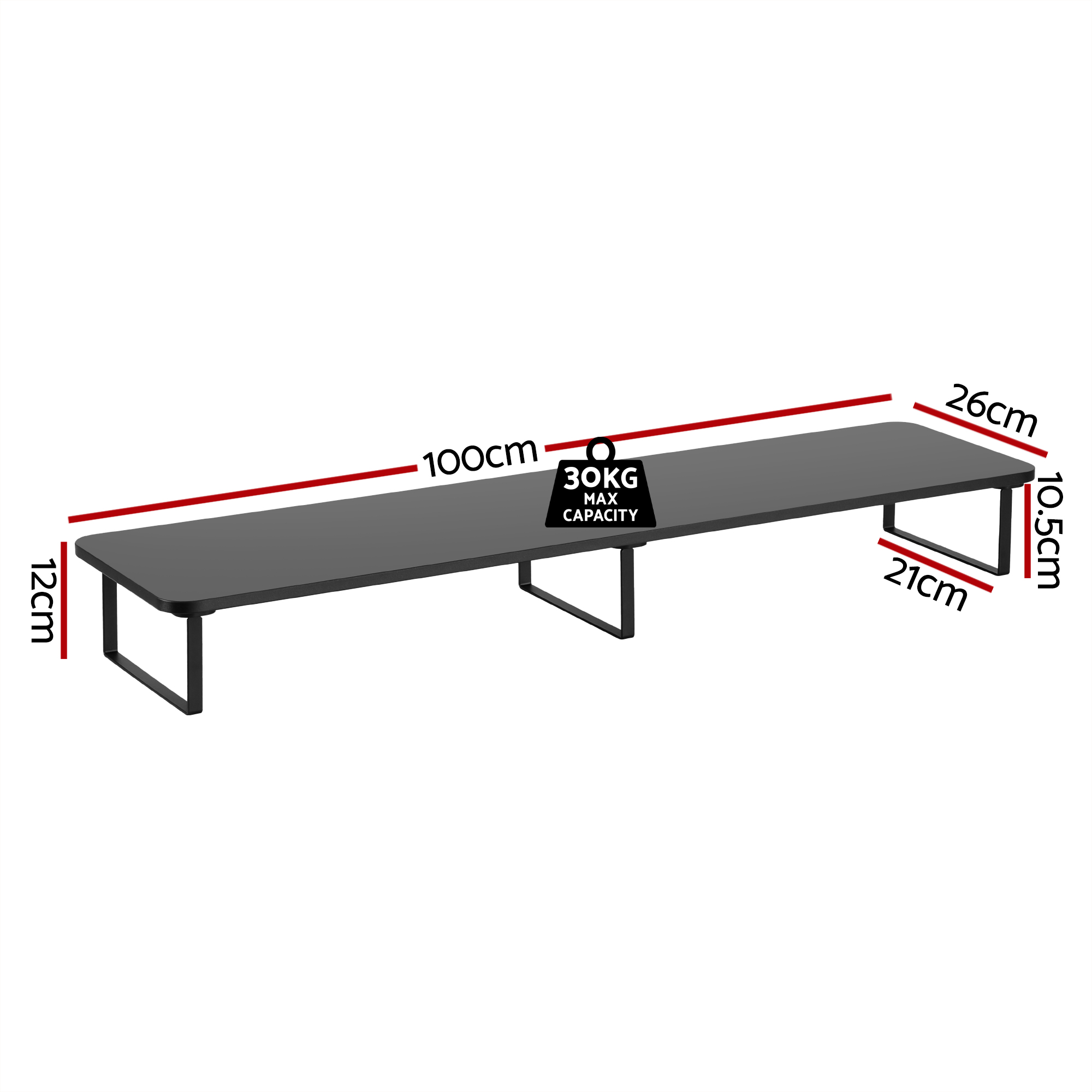Artiss Dual Monitor Stand 100cm Riser Large Laptop Stand Desk Organiser Black - Image 2