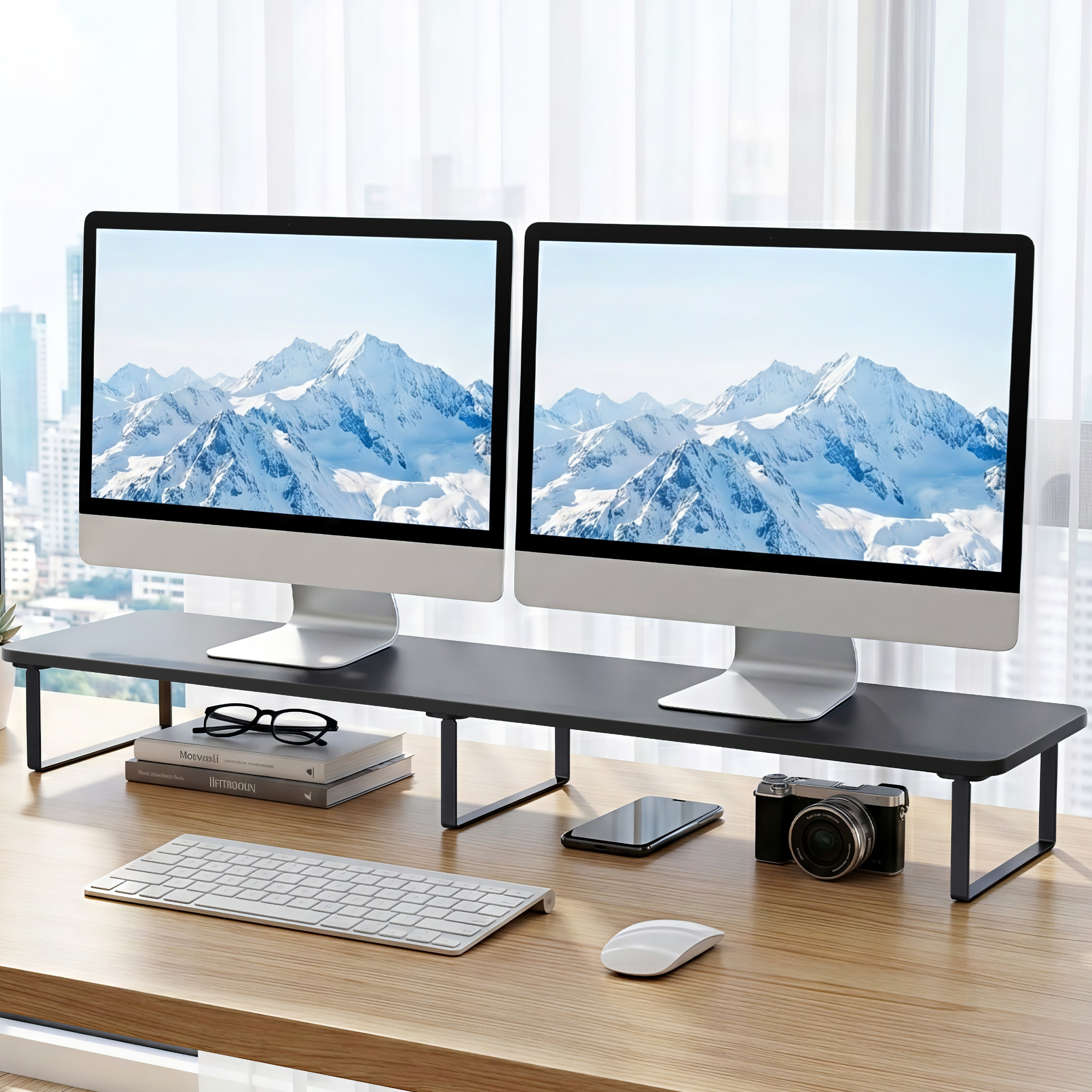 Artiss Dual Monitor Stand 100cm Riser Large Laptop Stand Desk Organiser Black - Image 7